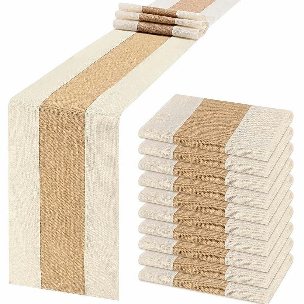 RAEF Chemin de Table en Jute, 30x275cm, 5 pièces, Chemin de Table Rustique en Toile de Jute et Dentelle hessienne pour décorations Artisanales de Mariage et de fête