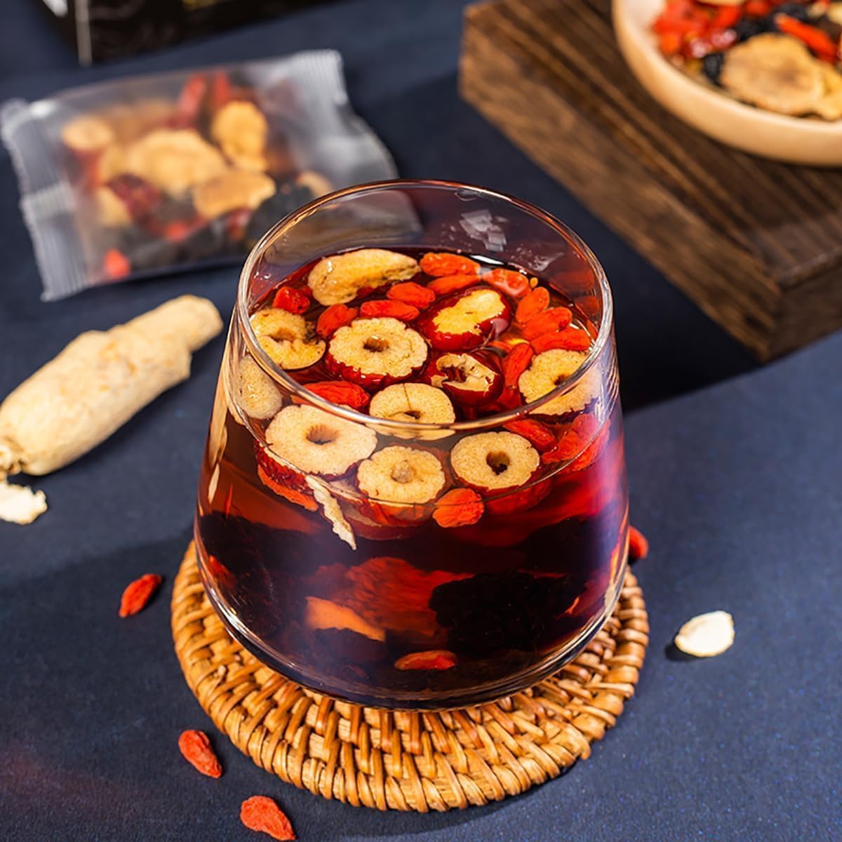 Guluxly Ginseng and Wolfberry Tea, Chinese Kidney Herbal Red Ginseng Tea (120g, 10 Bags x 12g) - Image 4