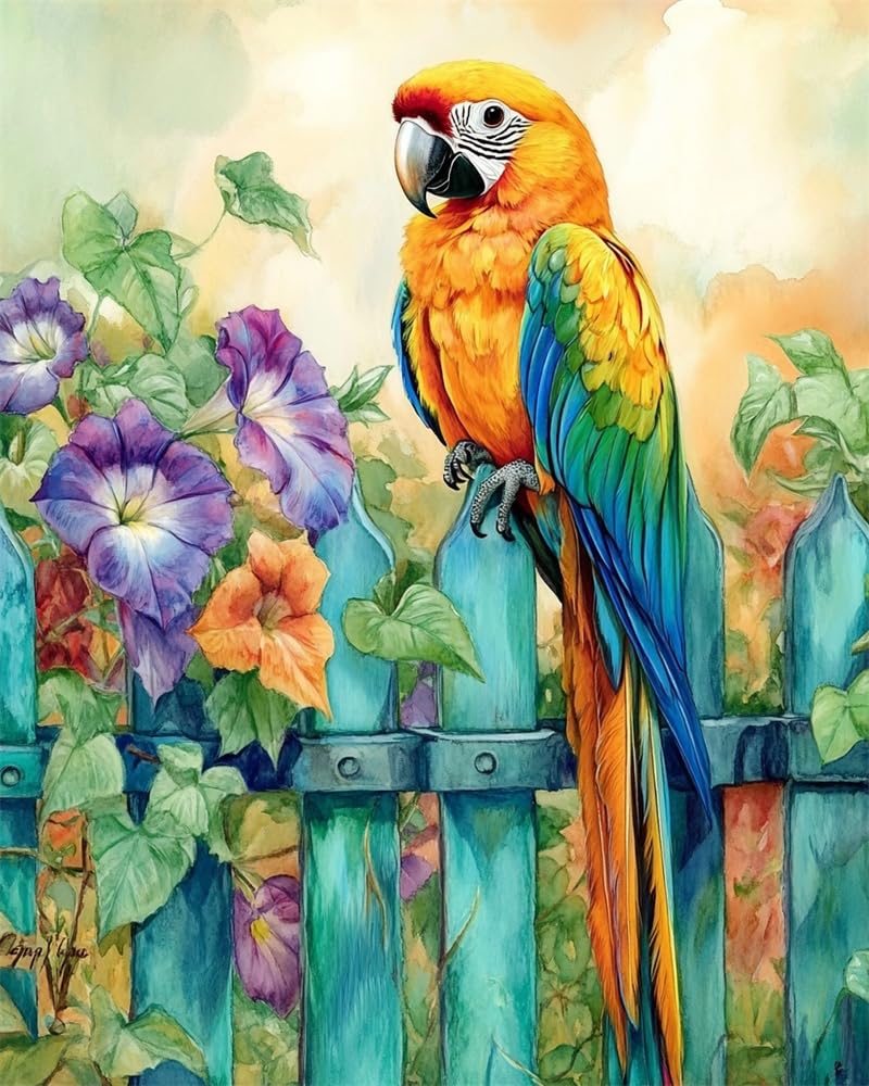 Henypt Home Cross Stitch Kits for Adults Pre Printed, Beautiful Parrot DIY 11Ct Embroidery Sewing Starter Kit Stamped Needlework Easy Beginners (Stamped Home)