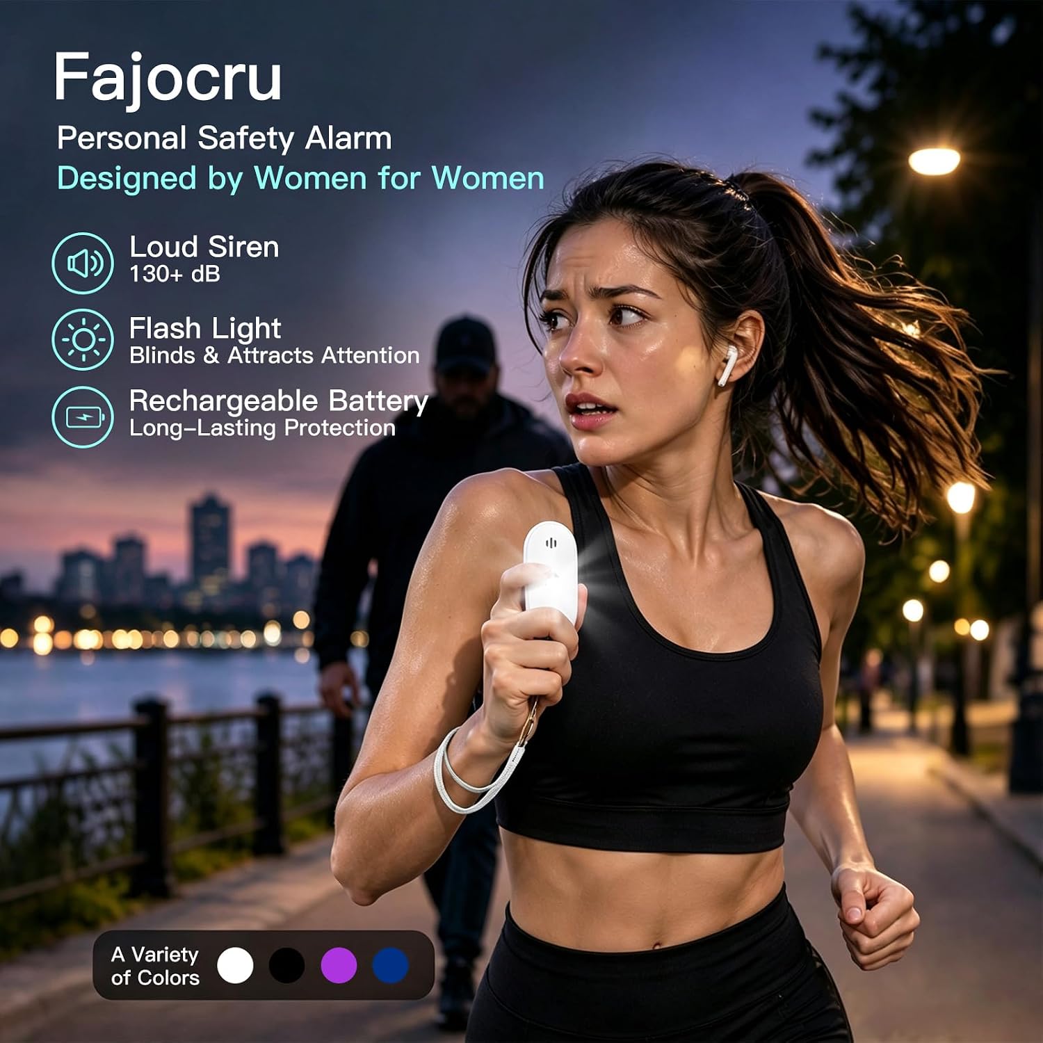 Personal Safety Alarm for Women, 130dB Rechargeable Keychain Alarm with Bluetooth SOS Alerts, Dual Speakers, Strobe Light, Low Battery Reminder, USB-C Emergency Siren for Travel(White) image 2