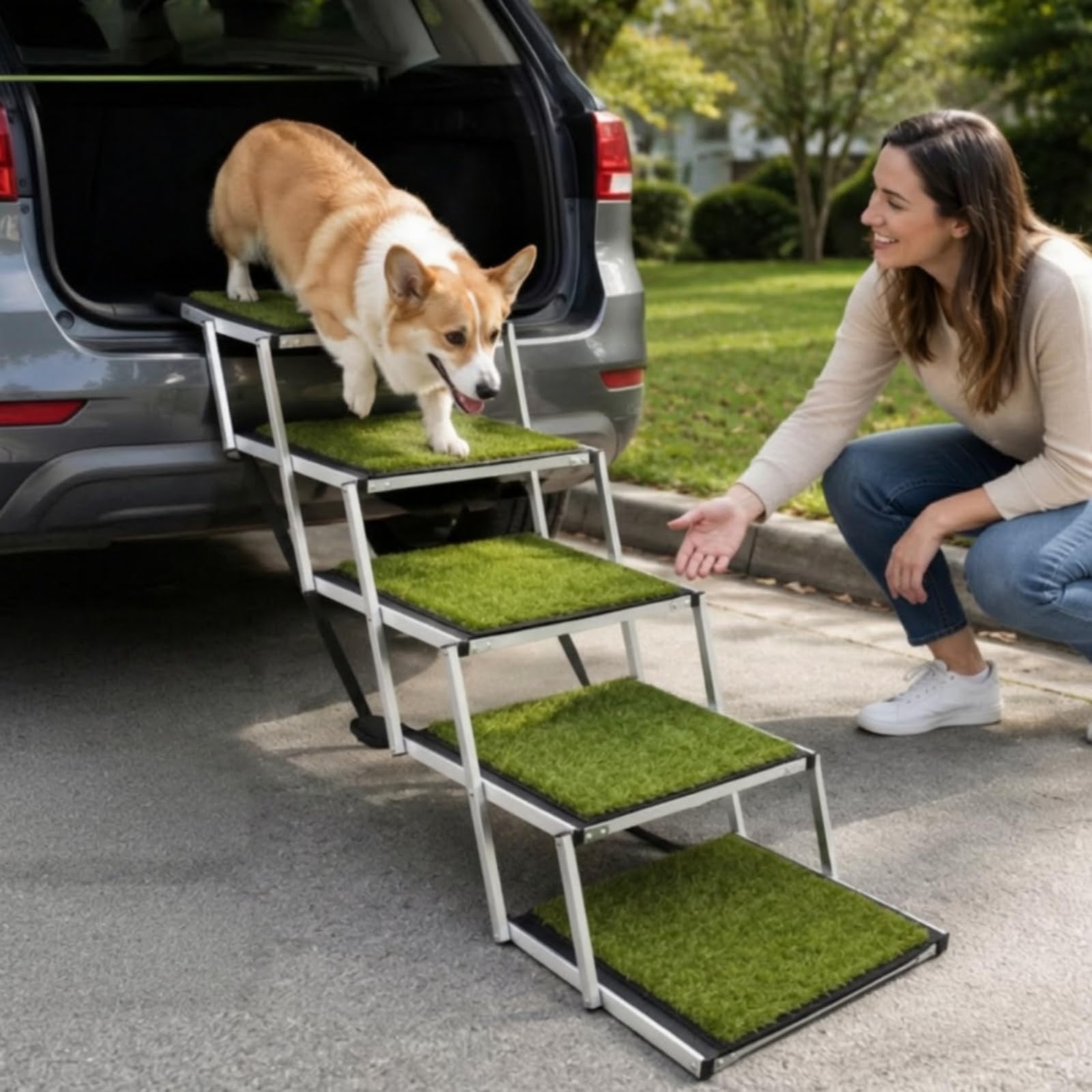 rockible Rampa Pieghevole Scivolo Antiscivolo per Cani Anziani, Auto, Bagagliaio,