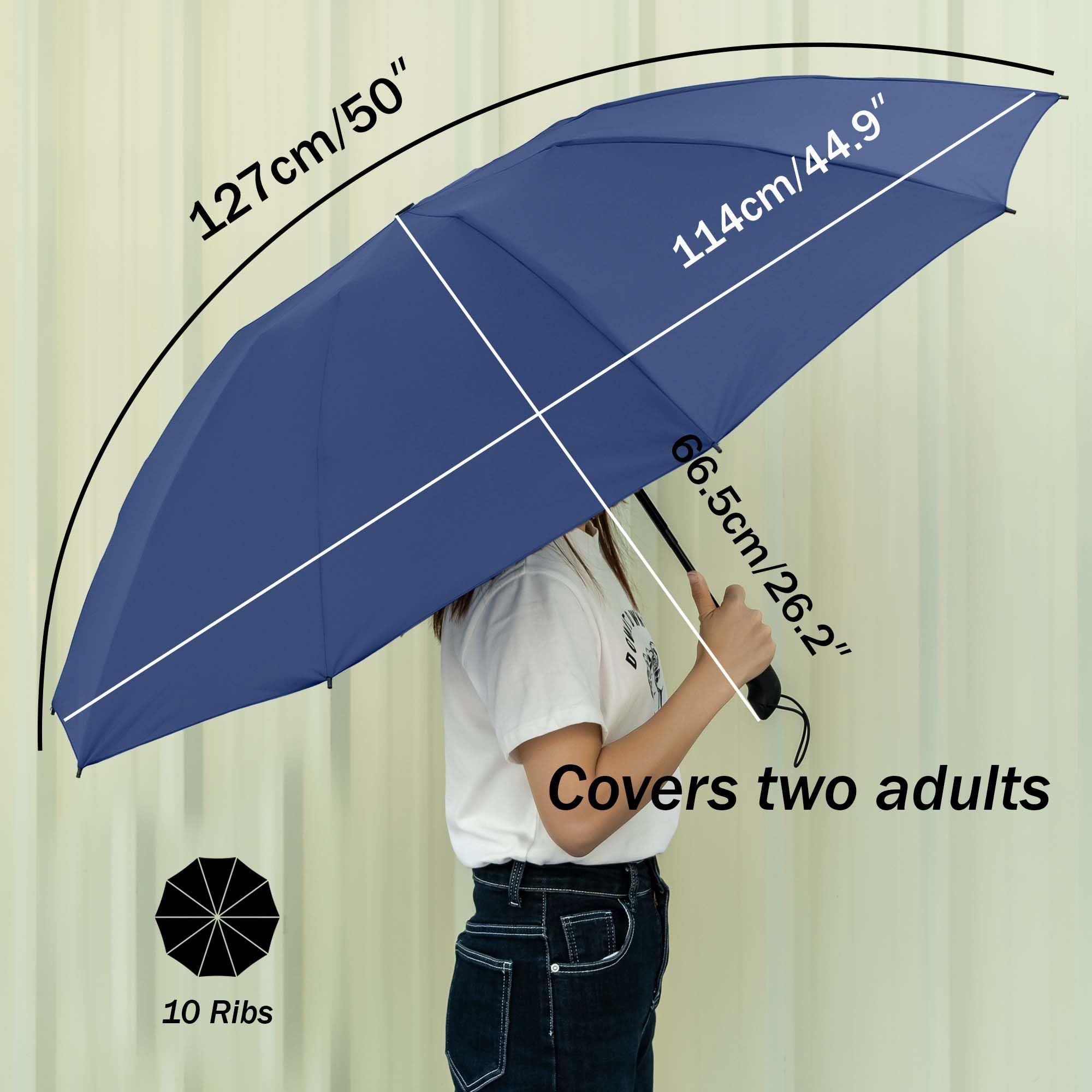 Conlun Ombrello pieghevole antivento pioggia compatto anti-tempesta - automatico blu per uomo, rivestimento in Tessuto 210T, ombrello inverso da 114 cm, grande 10 ossa Regali di Natale