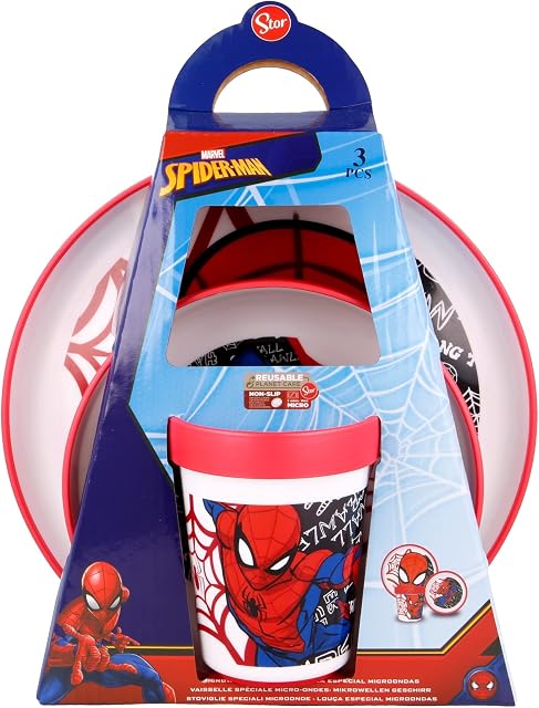 Spiderman 3pcs Bicolor Premium Kids Dinner Tableware Set Plate, Bowl & Tumbler, BPA Free