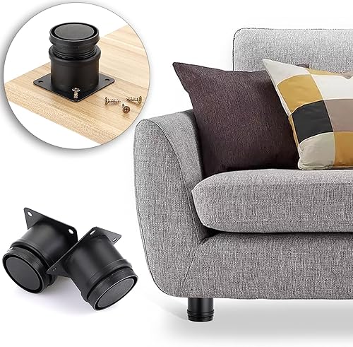 Miniatura 6 de OwnMy 4 patas de muebles de acero inoxidable de 2 pulgadas, patas de metal para escritorio, elevadores redondos ajustables de metal para muebles,