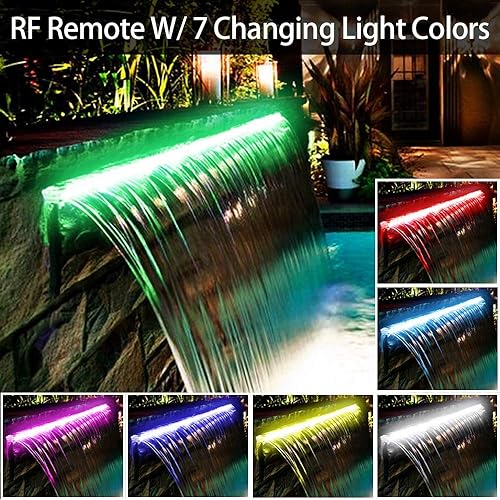 Miniatura 4 de PONDO - Fuente de piscina iluminada de 24 pulgadas con LED 7 colores cambiantes y control remoto, cascada acrílica para descenso transparente jardín
