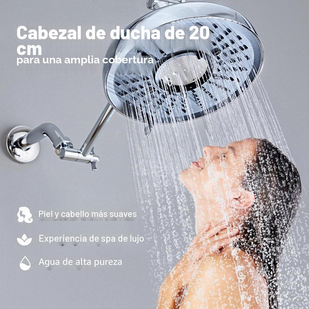 Cabezal de ducha filtrado de 8 pulgadas, cabezal de ducha fijo de alta presión con filtro de 18 etapas para ablandador de agua dura, reduce el cloro y los metales pesados (cromo)