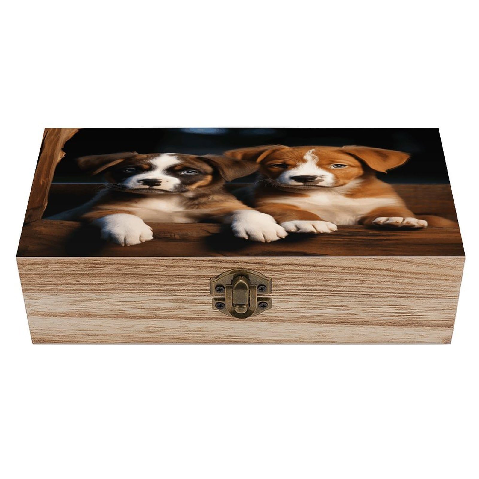 VstaDank Puppies Dogs Pets Animals Wooden Storage Box with Hinged Lid Natural Wooden Box Beautifully Keepsake Boxes Vintage Wood Boxes Jewelry Organizer Trinket Storage Chest Unique Gift