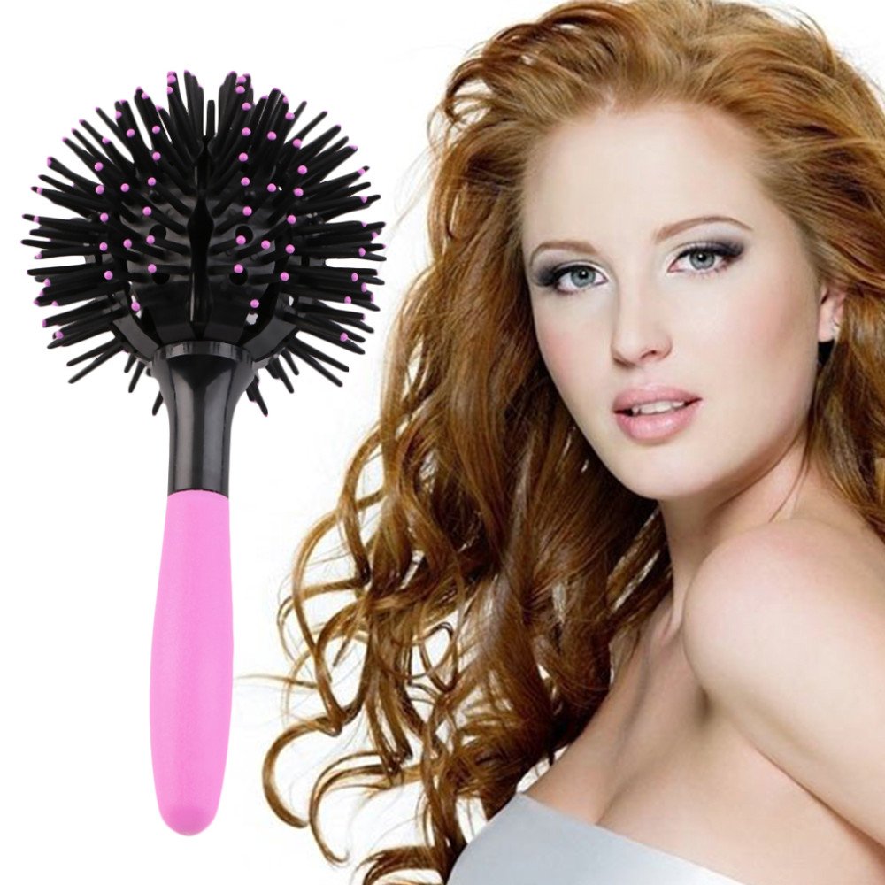 TEEROVA 3D Bomb Curl Brush 360° Styling Salon Round Hair Curling Curler 3D Massage Comb Tool