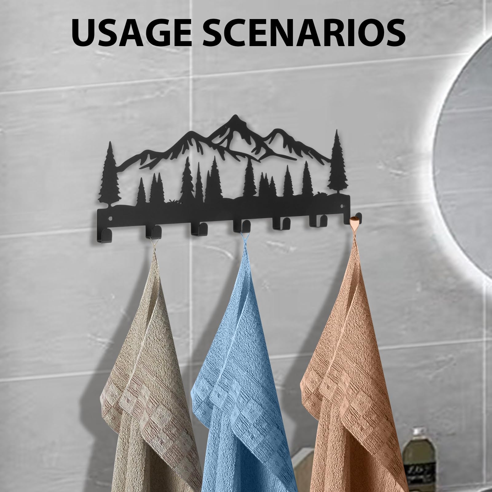 Portachiavi da parete, portachiavi decorativo in metallo nero a forma di gufo con 7 ganci per parete, ingresso, corridoio, ufficio, porta (anta