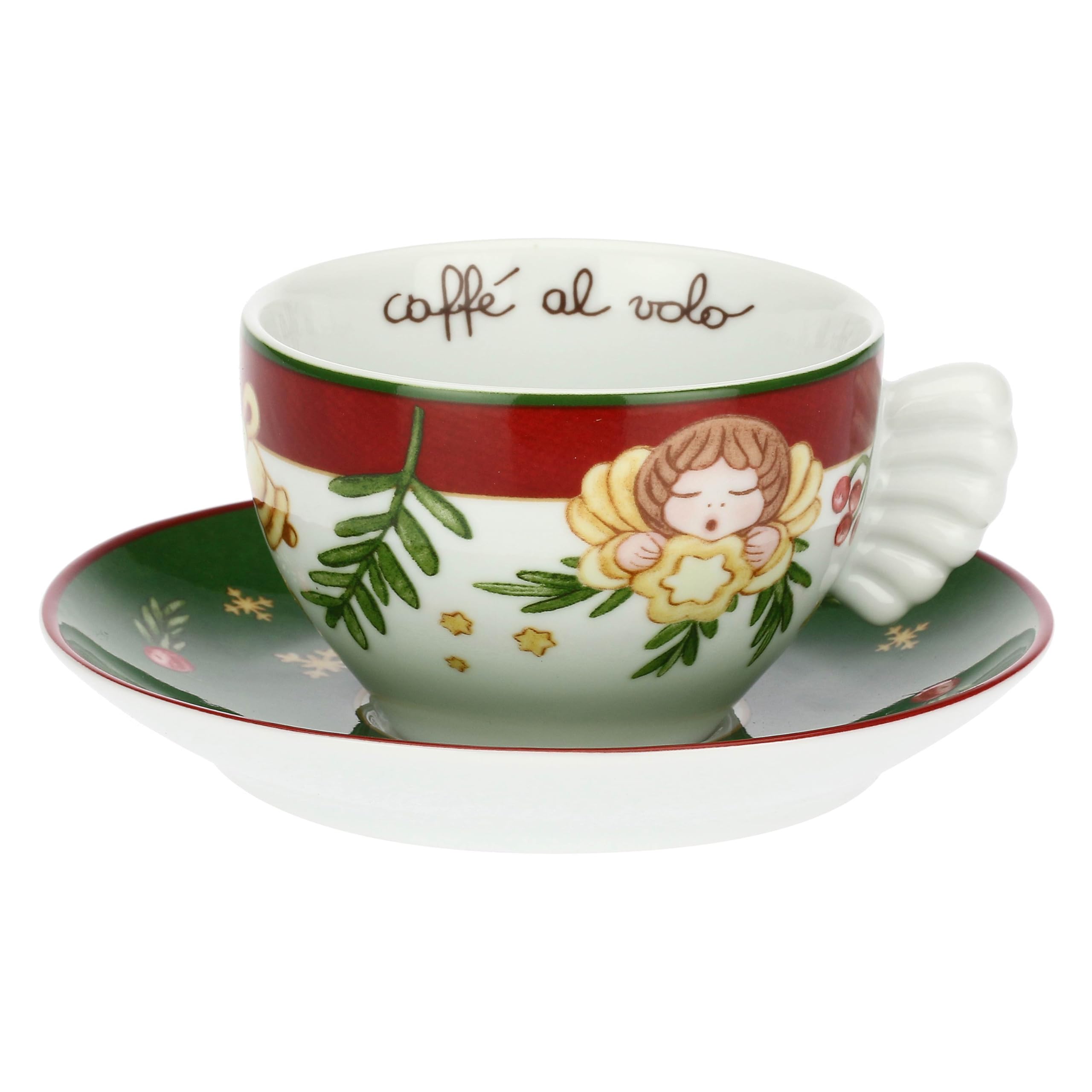 THUN, Set of 2 Medium Porcelain Mugs, Christmas Surprises Collection, Set for Home and Kitchen, Gift Idea for Christmas, Cup Diameter 9 cm, 6 cm H, 180 cc, Saucer Diameter 14.5 cm