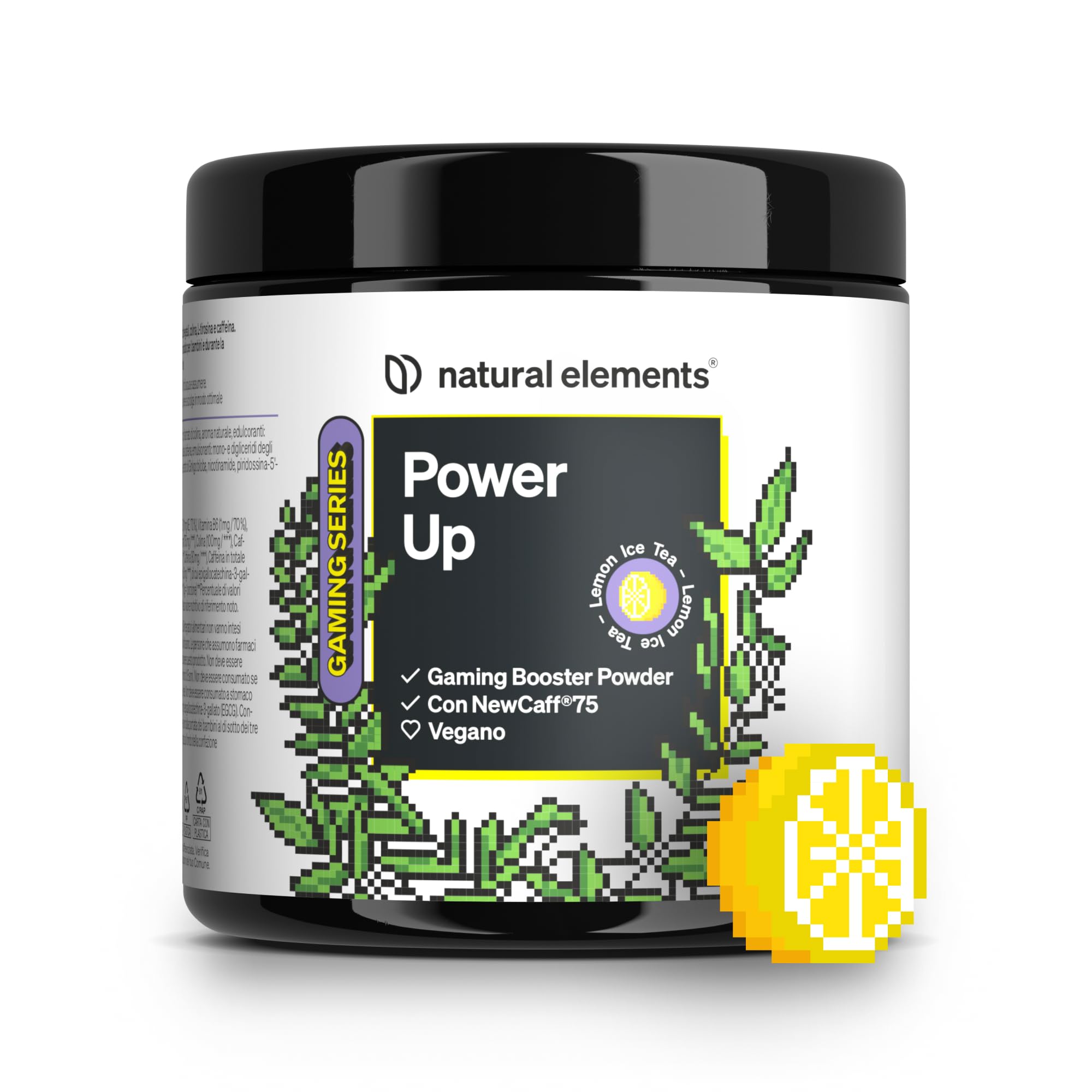 Power Up Lemon Ice Tea – booster con caffeina, NewCaff75, vitamine B, vitamina C, L-tirosina, estratto di Ginkgo e tè verde – 40 drink – vegano, alto dosaggio, con stevia – prodotto e testato in labor