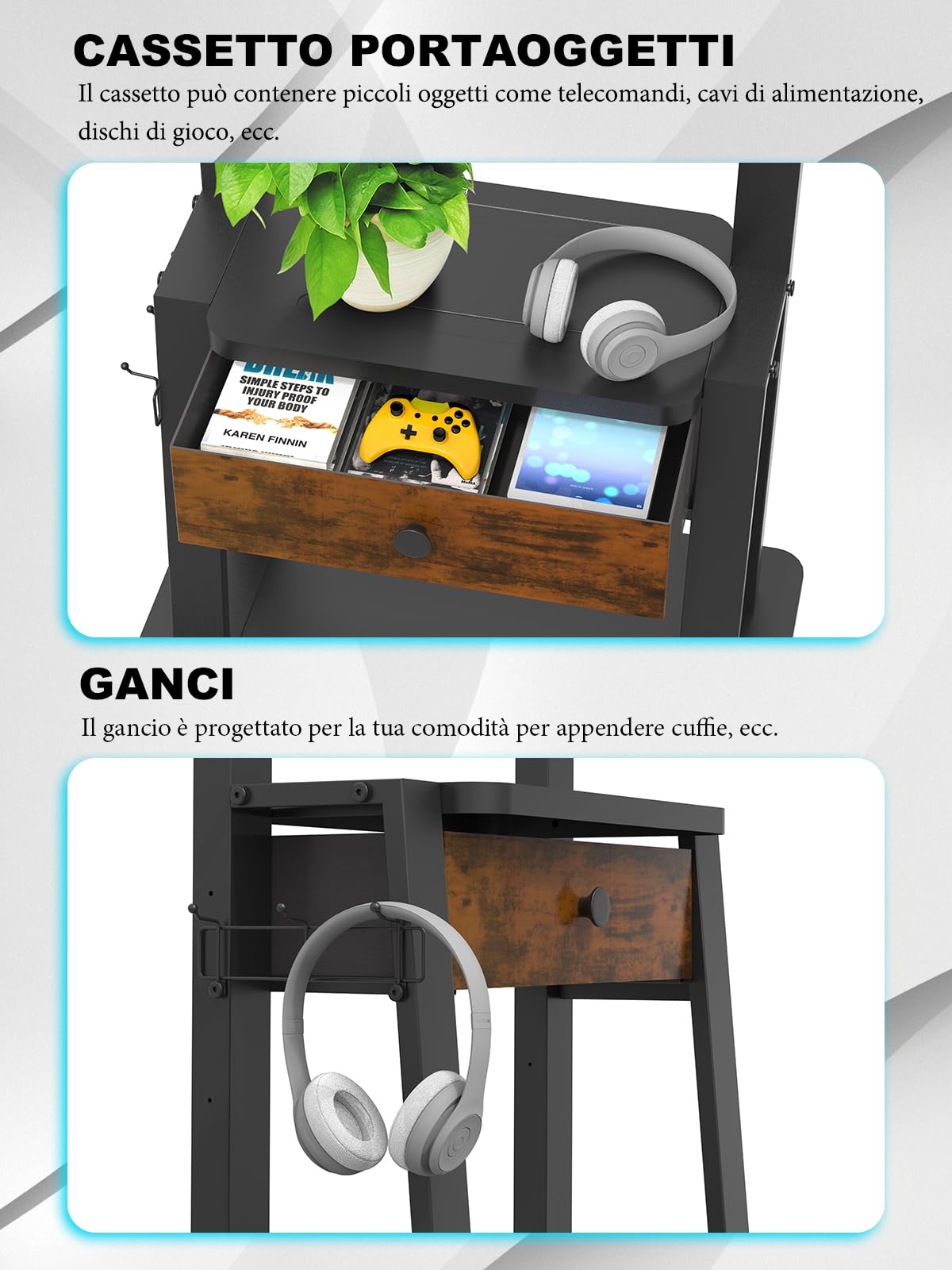 Supporto TV con cassetto in tessuto, per schermo piatto/curvo da 32"-75", fino a 200 libbre LCD/LED/OLED, carrello per TV mobile con ruote per casa ufficio all'aperto Max VESA 600 x 400 mm