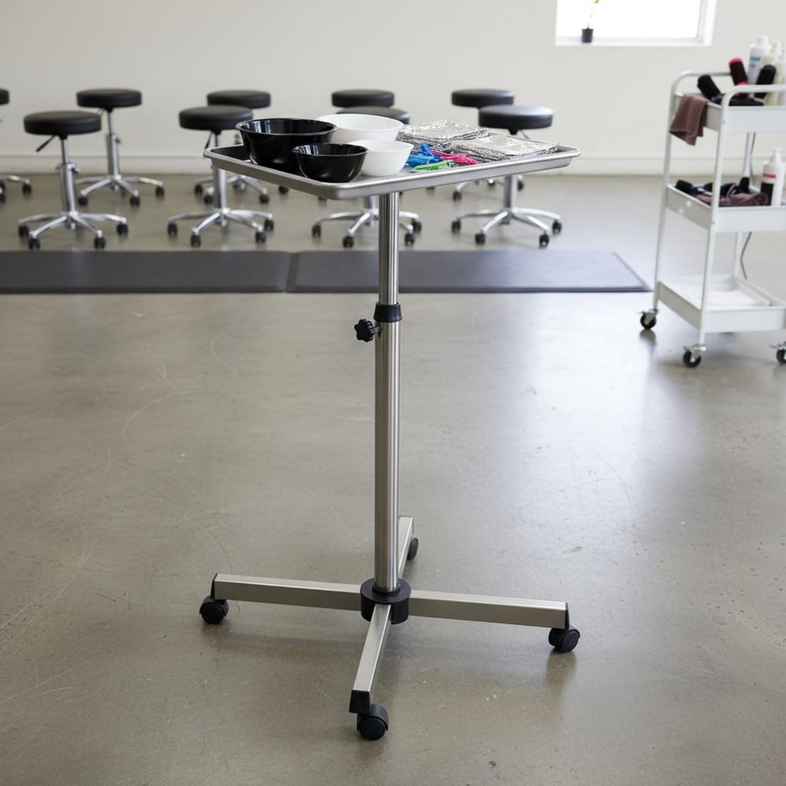 Plateau de Salon de Coiffure Chariot à roulettes Trolley Support Professionnel Réglable en Hauteur en Alliage d'Aluminium pour Organisation et, Argenté