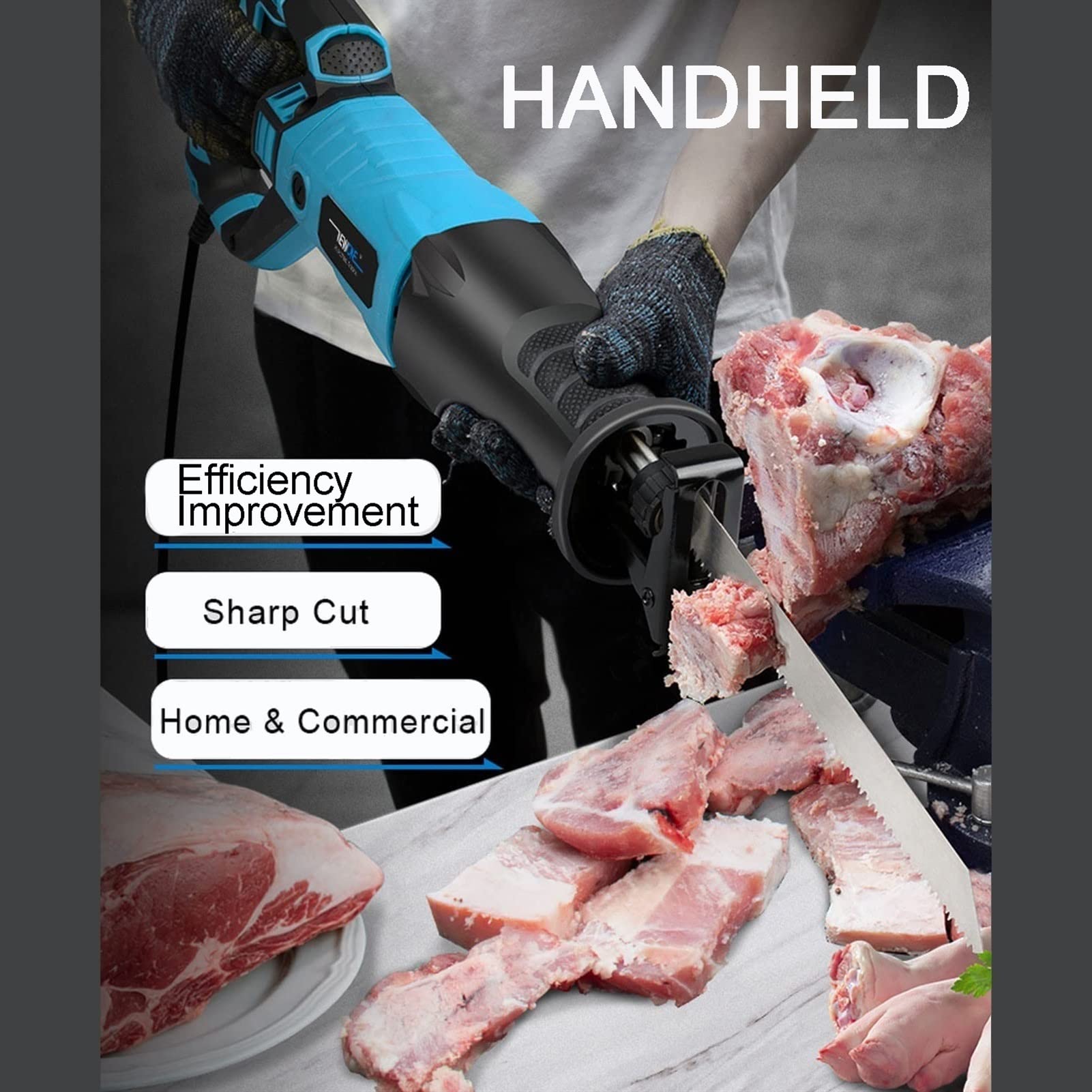 DINGFAN Sierra Carnicero, Sierra Huesos Electrica para Cortar Jamon Carne Congelada, Mango de Goma Antideslizante Que Absorbe los Golpes,Casa Máquina de Corte de Carne Comercial