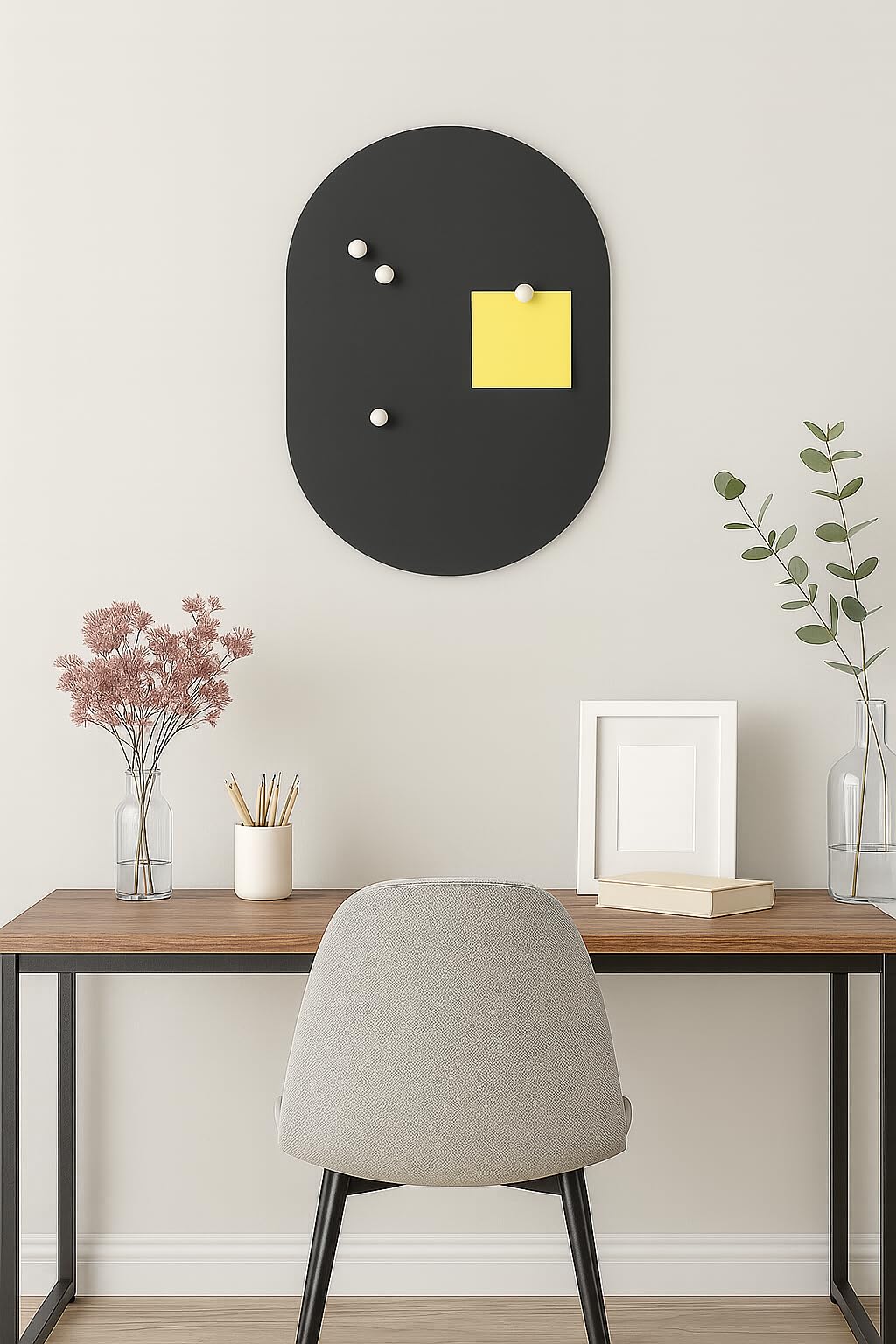 BEHE Metall Magnettafel Modern,40 x 60 cm, MetalBoard Memoboard für alle Magnete, Magnetpinnwand für Notizen & Fotos - Made in Germany (Oval, schwarz)