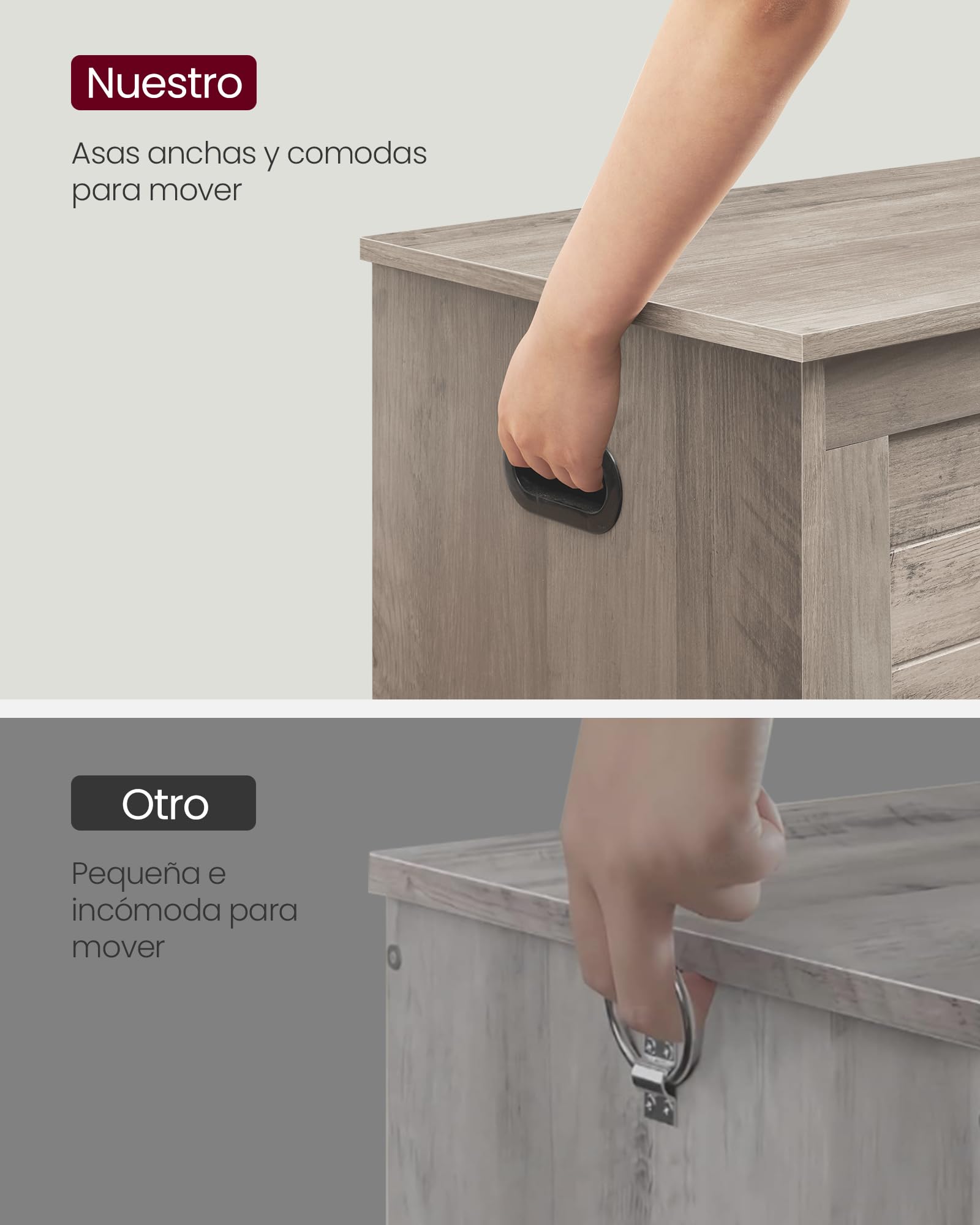 VASAGLE Puff Almacenaje con 2 Bisagras de Seguridad, 40 x 100 x 46 cm | Baúl, Banco Zapatero, Estilo de Campo, para Pasillo Dormitorio Salón, Greige Mélange, Colección SOFIE LSB061K02