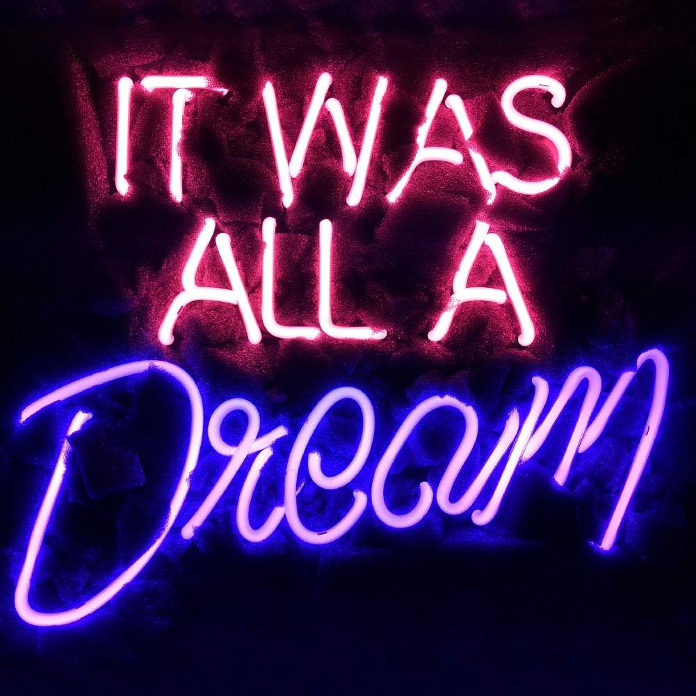LiQi ™ It was All A Dream Neon Sign （14" x 11.5"Large）Real Glass Acrylic Panel Handmade for Home Bedroom Pub Hotel Beach Recreational Game Room Decor
