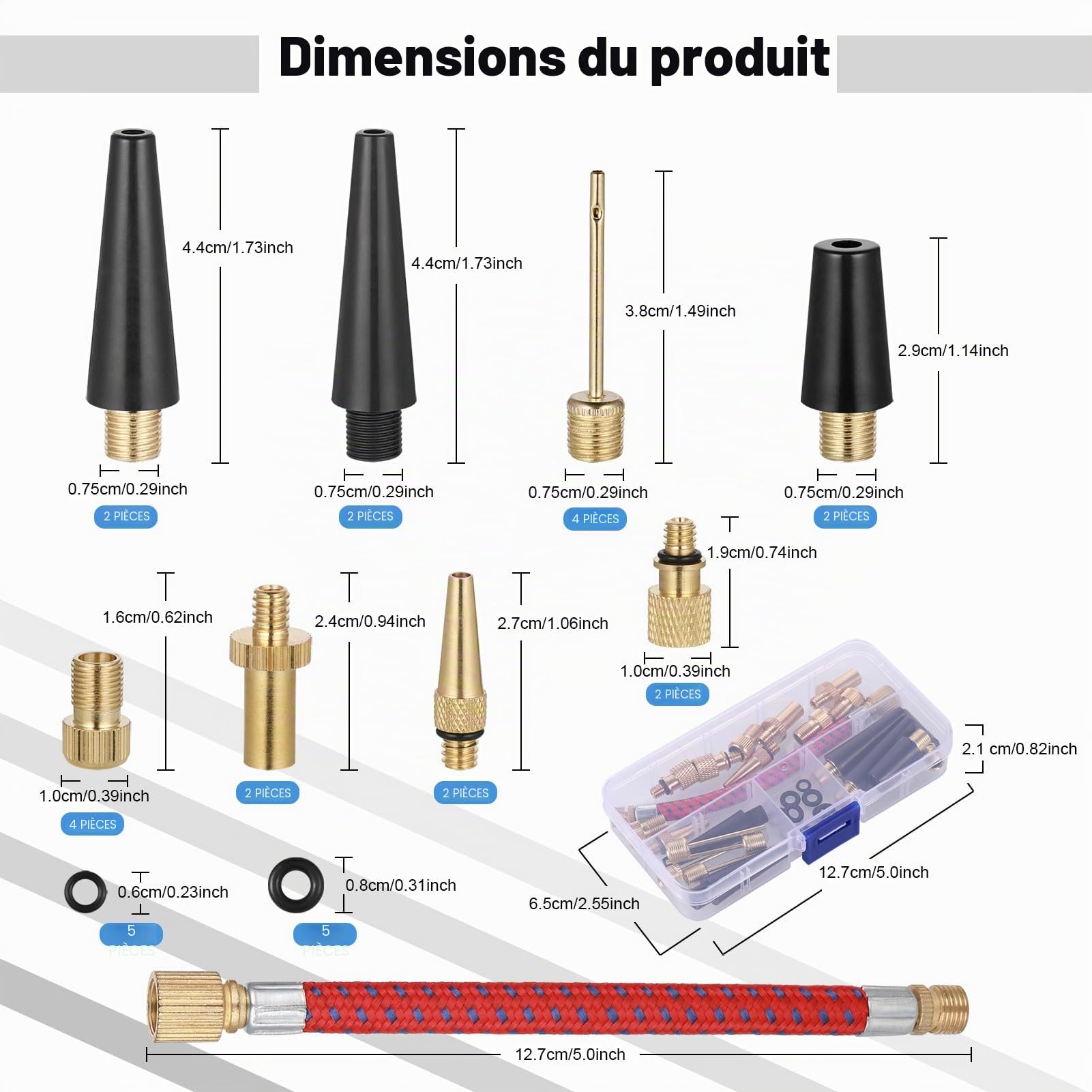 Hejo 33 Pièces Embout Pompe à Vélo, Embout Gonflage Ballon, Aiguille Gonflage Ballon avec Boîte de Rangement, Adaptateur de Pompe à air pour Compresseur Pompe