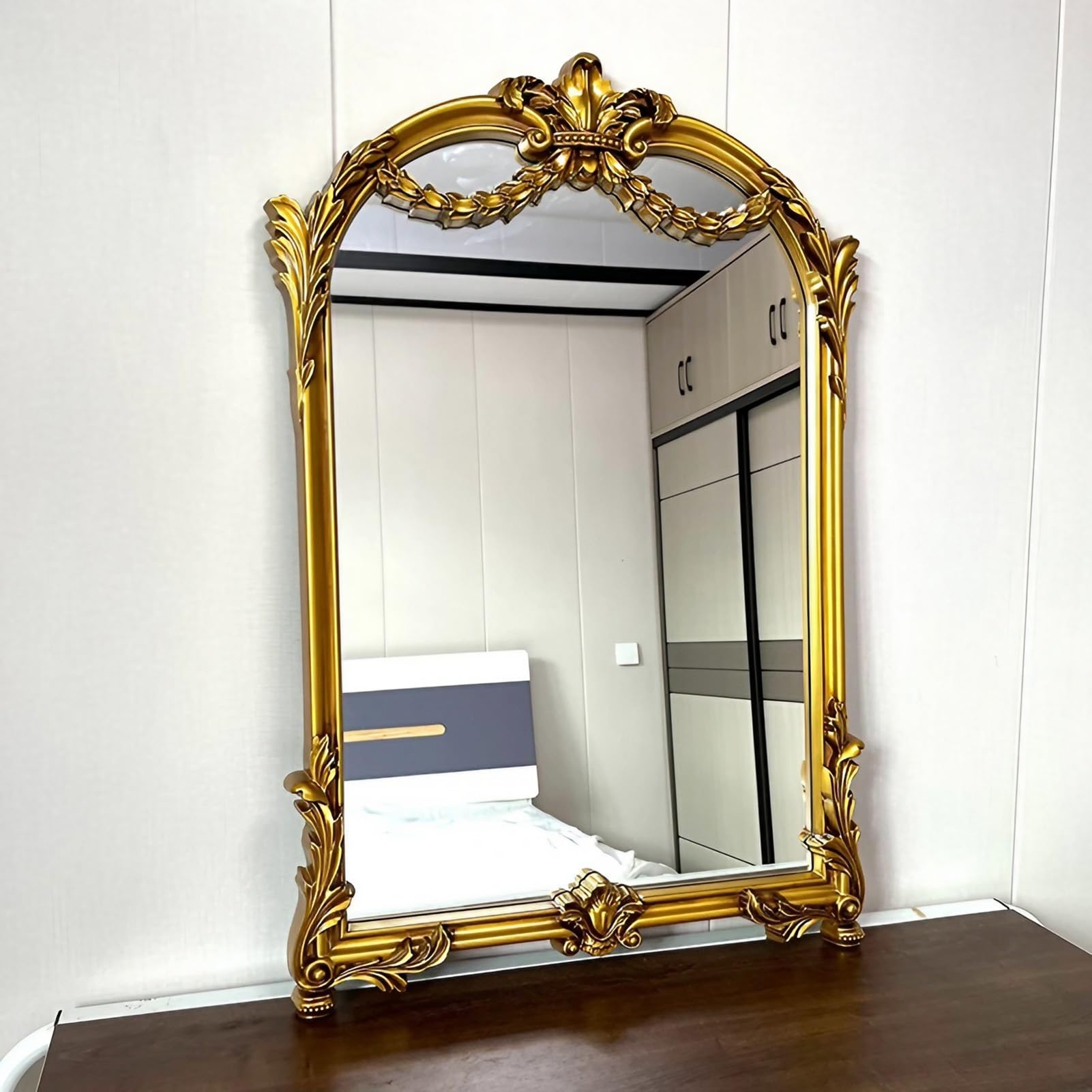 FGXHHS Large Antique Decorative Wall Mirror - 35×24 inch Vintage Vanity French Baroque Ornate Entryway for Wall(Antique Gold)