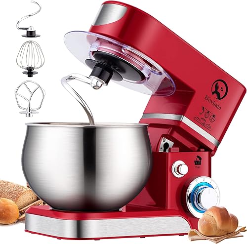 Batidora eléctrica de pie de cocina, tazón de 500 W, 6.5 cuartos de galón y 6 velocidades con batidor de huevo, gancho para masa, látigo de alambre