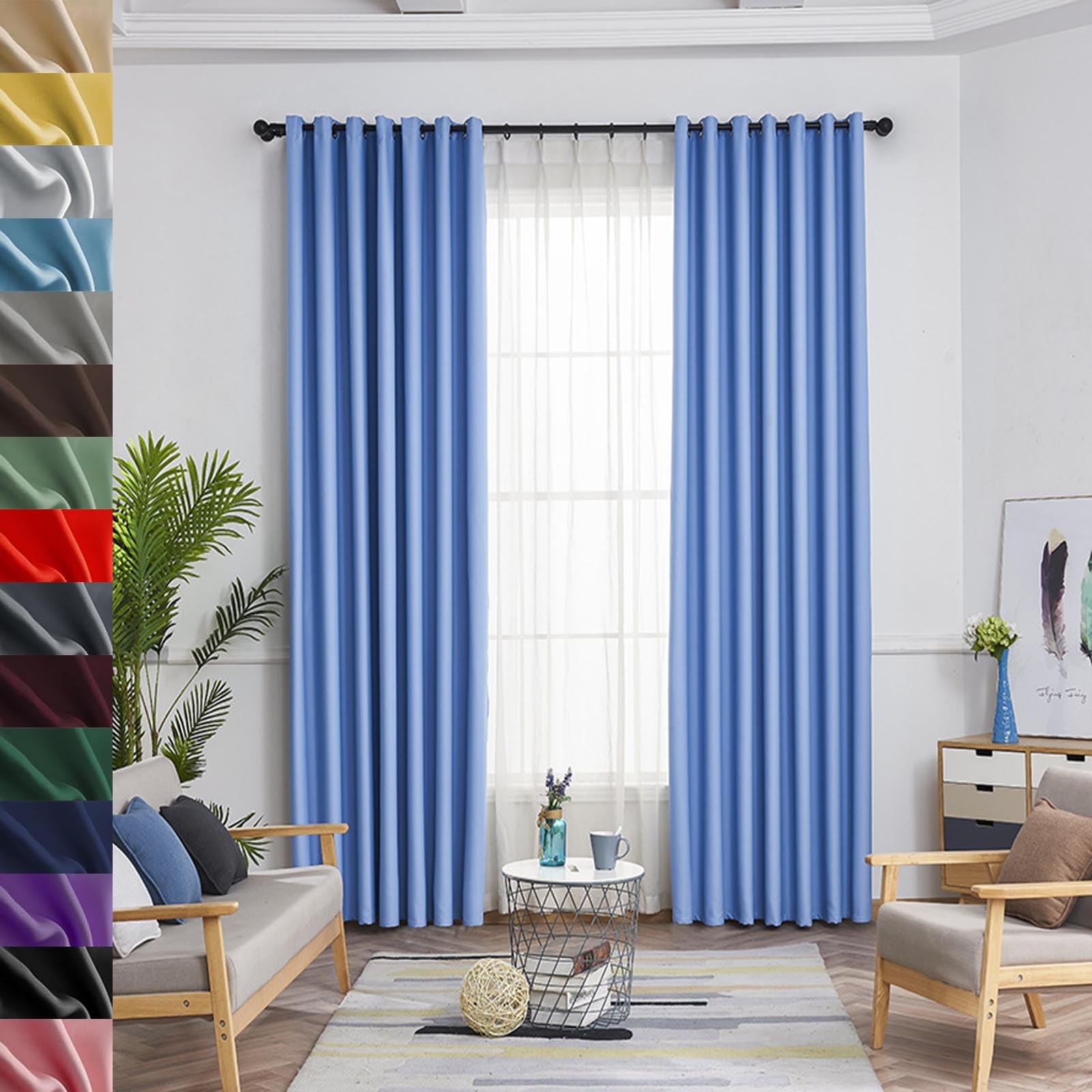 GAIFNAG Dim Out Eyelet Curtains 270 x 270 cm Thermal Insulated Solid Eyelet Curtains, Facile da Installare Short Kitchen Curtain Pair Panel for Bedroom and Living Room, Sky Blue — image 1