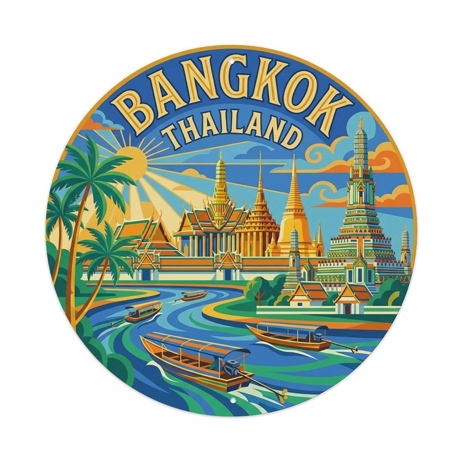 Vintage Travel Thailand Bangkok Vintage Metal Tin Sign Plaque Wall Decor for Cafe, Club Bar, Office, Garden Metal Poster 8x8Inch