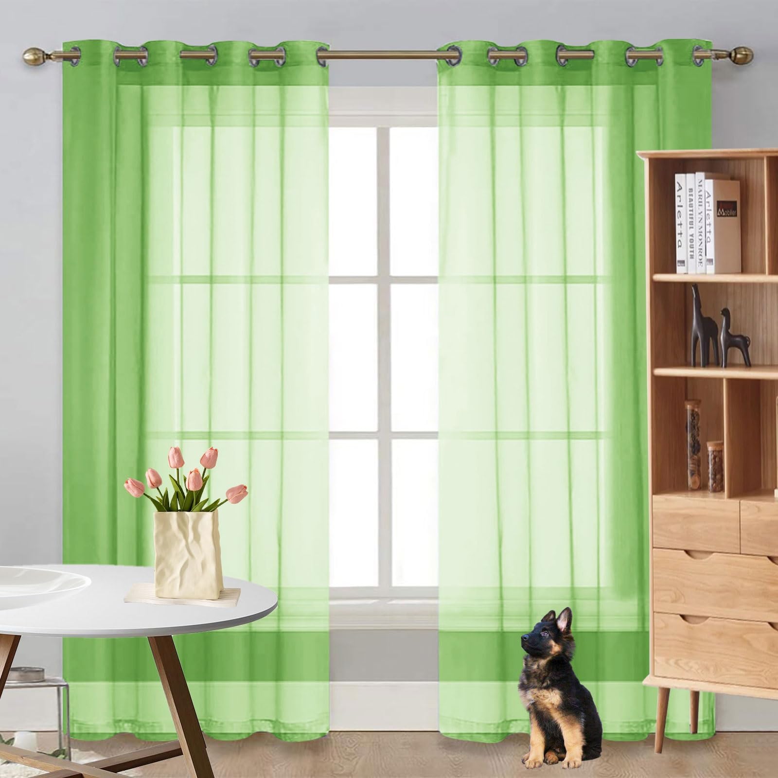 Verduisterende Gordijnen 150 x 100 cm Half-Transparant Polyester Decoratief Trendy Mooi Lichtgewicht Gordijnen, Thermogordijnen Voor Ramen, Balkons, Slaapkamers, Groen