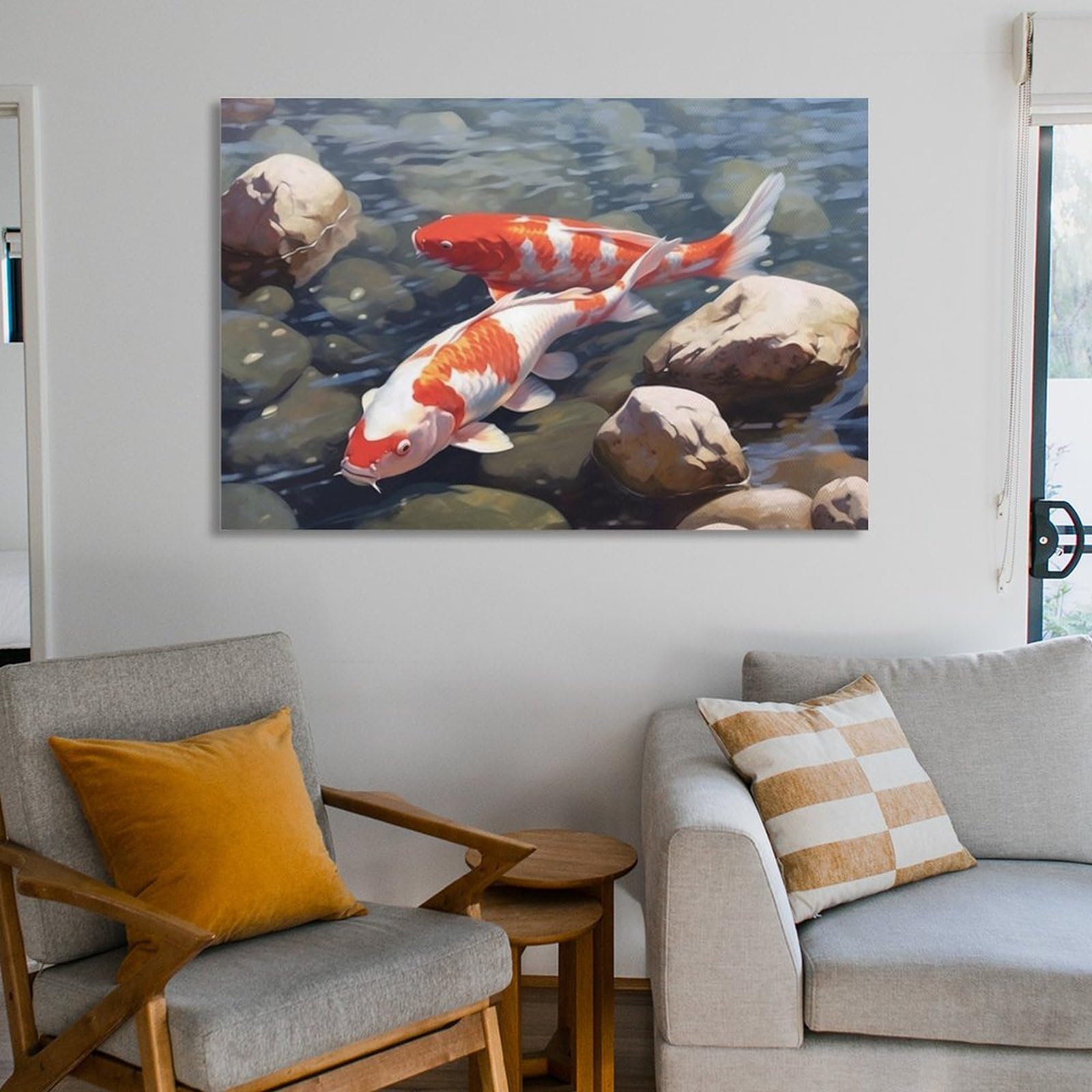 UWINK Koi In Water Poster Stampati Streams Bellissimo Pesce Rosso Vintage Canvas Decorazione Da Parete per Salotti Camera da Letto