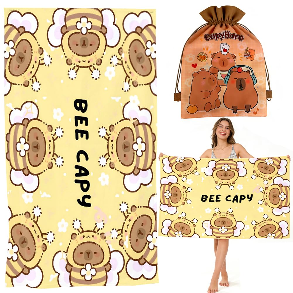 KMFASVX Cute Capybara Beach Towel, Capybara Pattern Thin Lightweight Soft Bath Towels, Quick Dry Absorbent Microfiber Swim Yoga Pool Beach Accessories, 80x160cm (B)