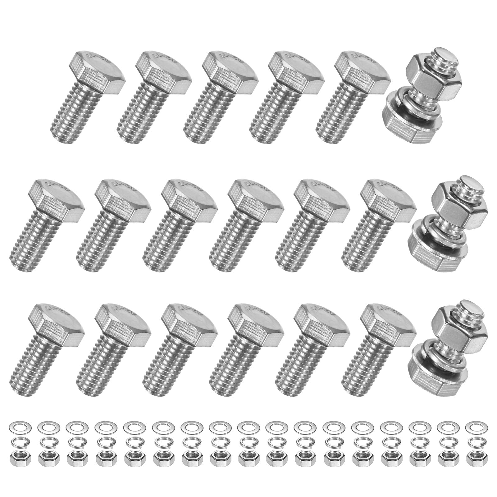 M METERXITY 20-Pack Hex Head Screw Bolt with Nuts Flat & Lock Washers M8x16mm Stainless Steel Bolts and Nuts Kit Fully Threaded Metric Bolt Assortment for Equipment/Machinery