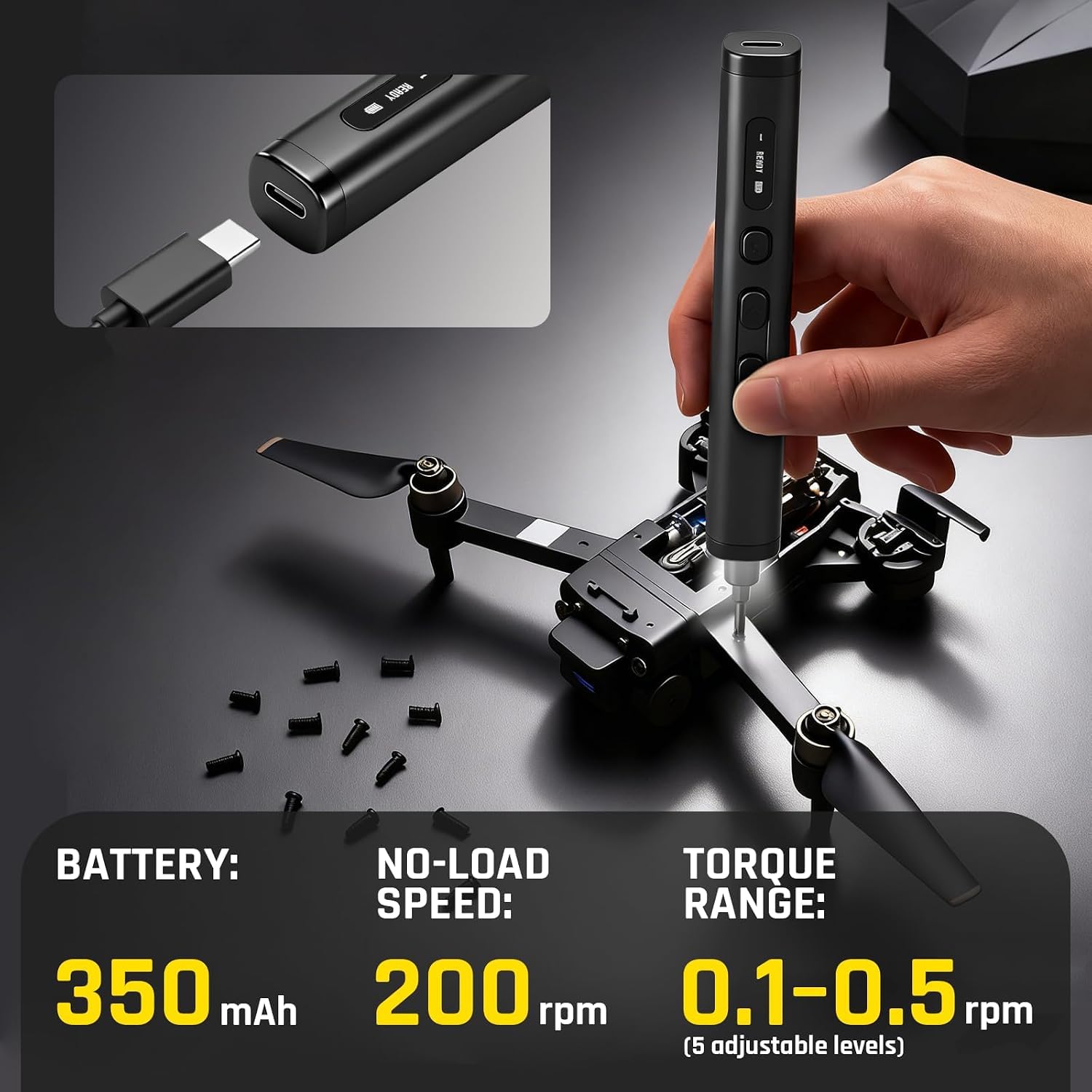 GRENPRO Destornillador eléctrico inalámbrico de precisión 78 en 1, con pantalla LED | 5 modos de torsión ajustables para reparación de teléfono, cámara, PC, drones y dispositivos electrónicos