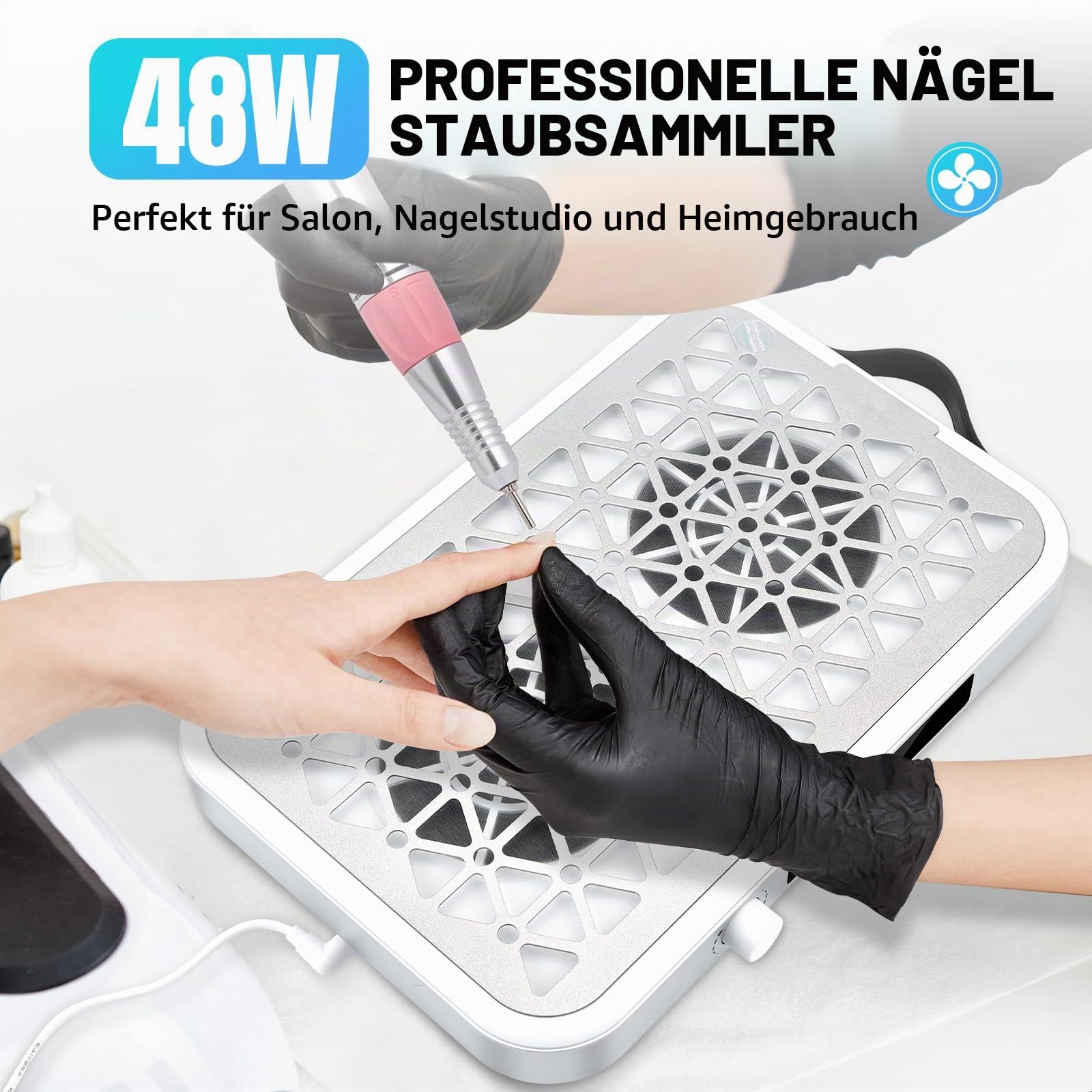 EBANKU Professioneller Nagelstaubsauger, Tragbarer 1600 PA Staubsauger, | 10 Geschwindigkeiten, Einweg-Filter (30 Stück), Leichter Nagelstaubsauger für Nagelstudio, Salon, Nageldesign & Maniküre
