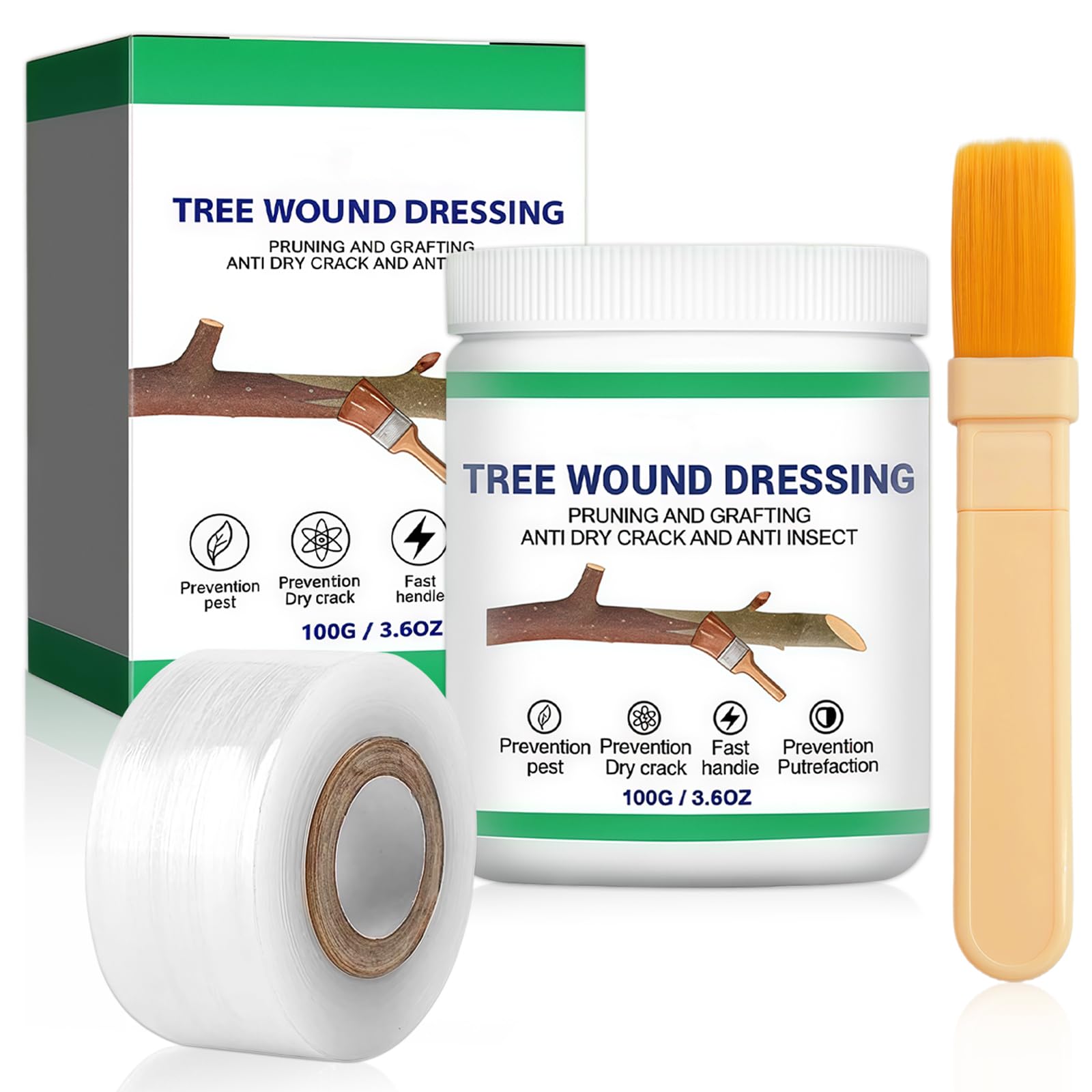 Flintronic 100g Tree Wound Sealer with Brush & Grafting Tape, Professional Pruning Sealant & Grafting Wax for Bonsai, Shrubs & Trees, Fast Healing & Anti-Crack Formula