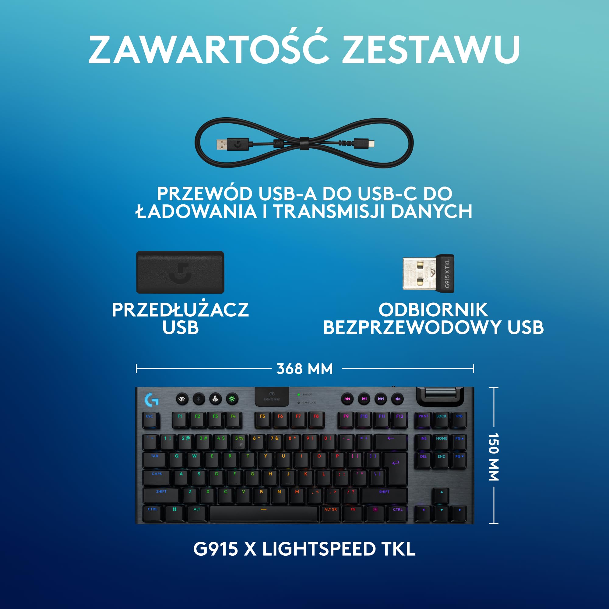 Logitech G G915 X, o płaskim profilu, z technologią LIGHTSPEED, podwójne nakładki na klawisze z PBT, aluminiowe wykończenie, brązowe przełączniki sprężynujące GL Brown, QWERTY US INT'L - Czarny