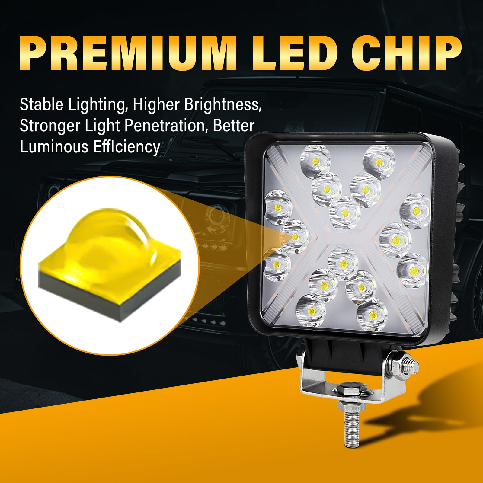 PICAA Światła robocze LED, 4 sztuki 4,1 cala 48 W reflektor roboczy Led, do samochodu terenowego traktora ciężarówki ATV 4x4,12V 24V podwójny kolor 3000K 6000K biały bursztyn