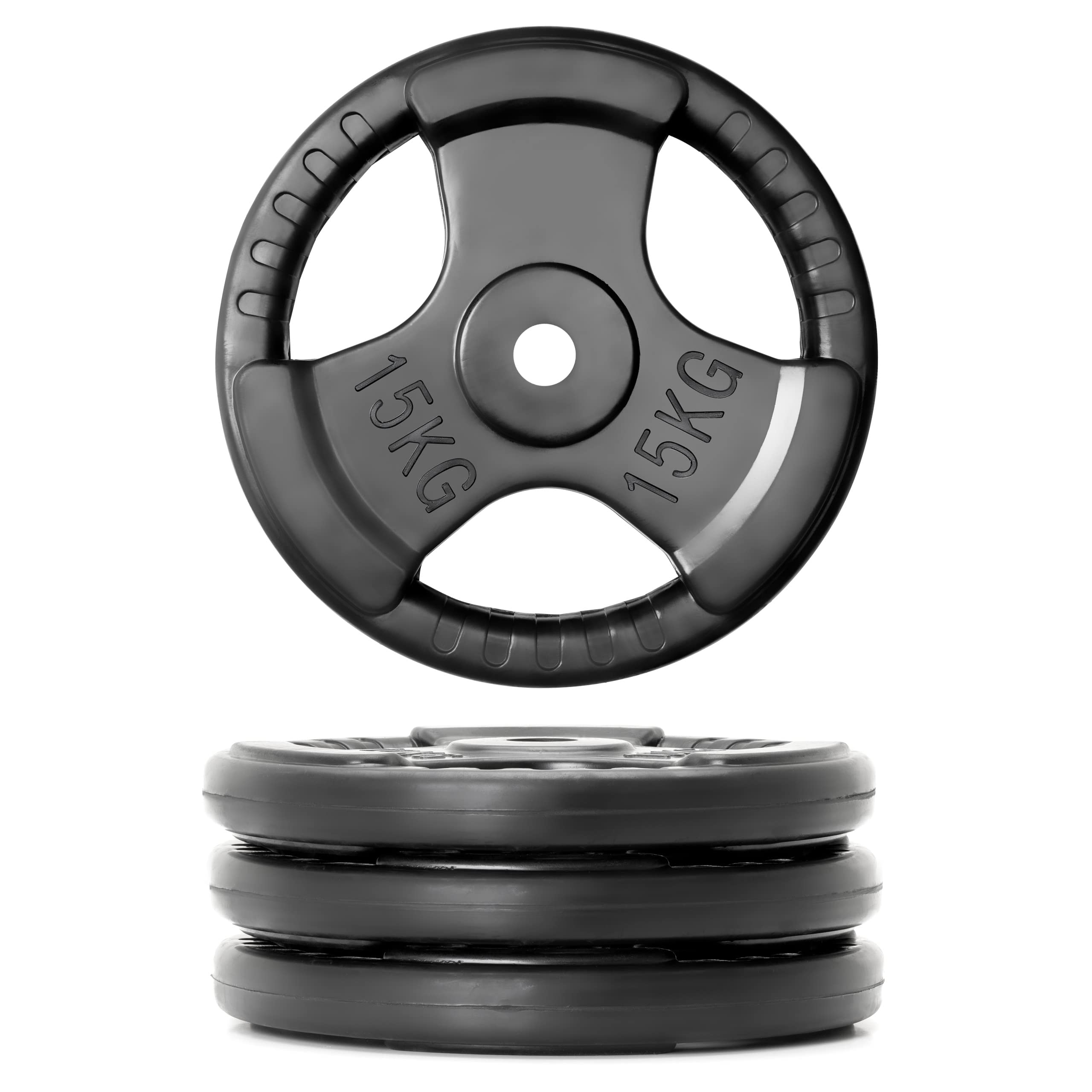 Hantelscheiben 2er Set Gewichtsplatte je 15 kg Gusseisen Gripper Gummi schwarz 30 kg Fitness Krafttraining Bodybuilding Workout Gewichtheben Reha