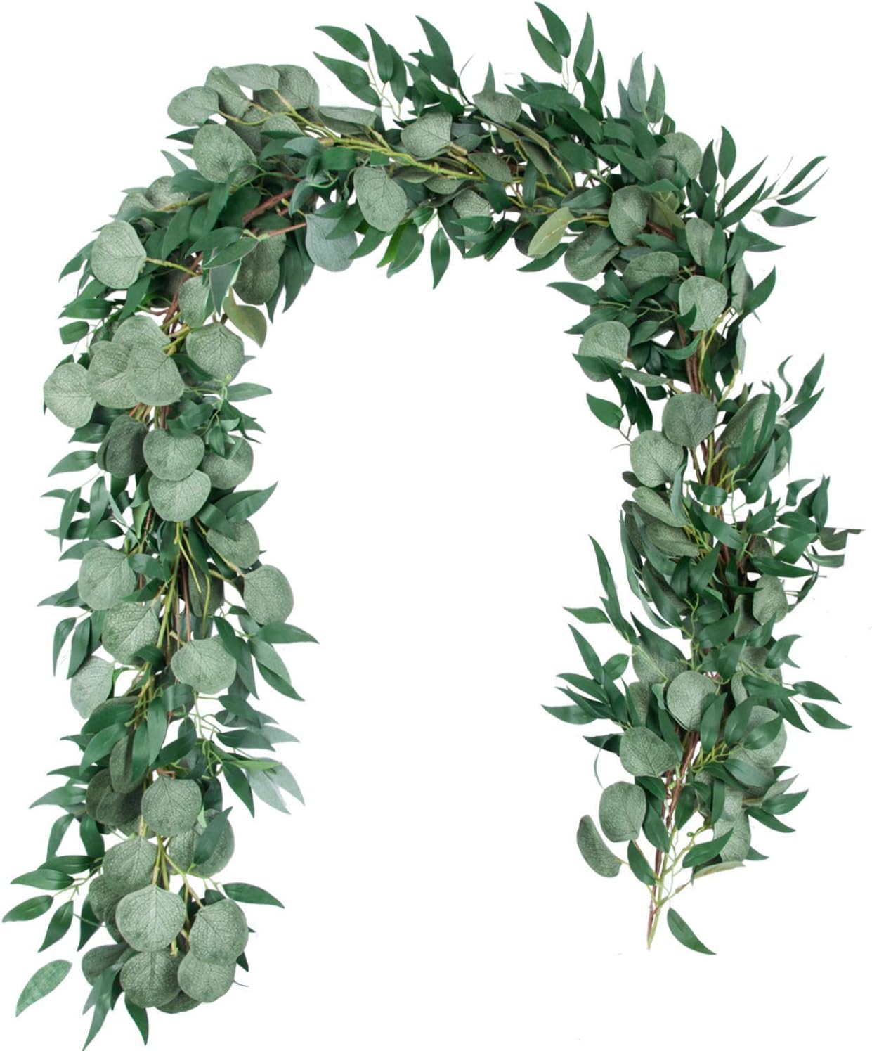 Niceclub Artificial Silver Dollar Eucalyptus Leaves and Artificial Hanging Willow Vines Twigs Leaves Garland String for Wedding Party Home Decoration