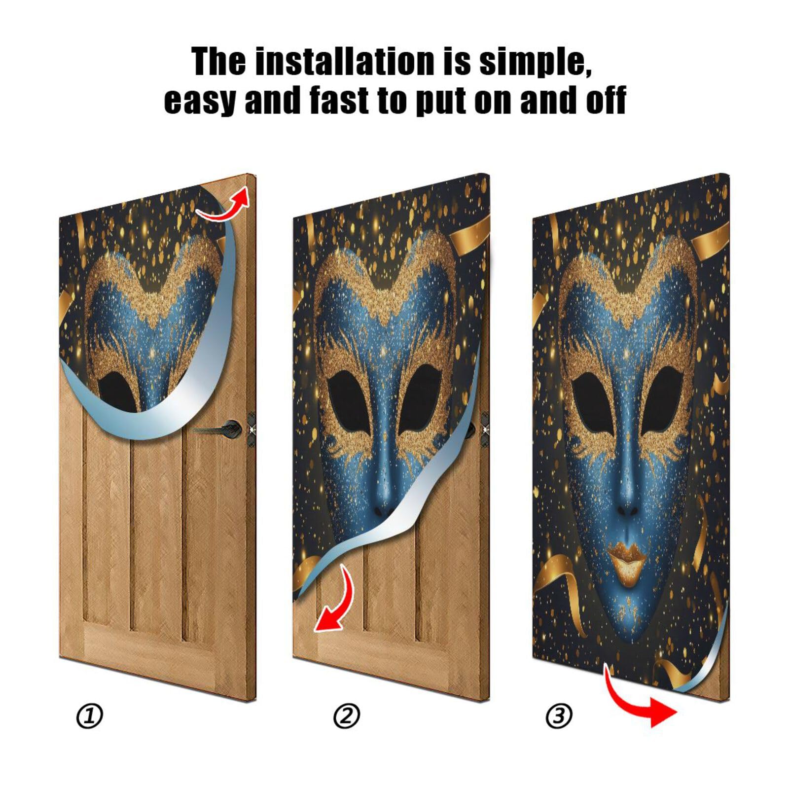 FLildon Mardi Gras Masquerade Mask Holiday Door Cover Decoration, Party Accessory Porch Decor for Festive Ornament Room Door Covers 32 x 79 Inch