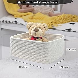 COMFY-HOMI 11.5x7.5x4.7 Storage Baskets for Organizing | Cotton Rope Woven Basket | Toy Storage Bin Box | Basket for Shelves, Closet Organizer Bin, Decorative Closet Shelf, 1 Pack all white