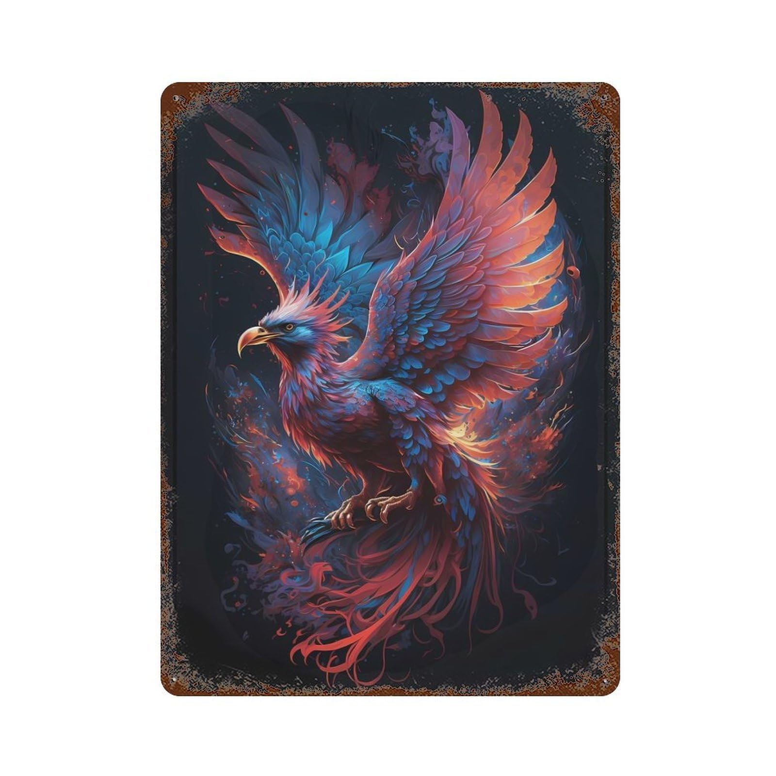 Garage Style Mystical Phoenix Rust Effect Tin Sign 15.7"x11.8", Farmhouse Wall Decor for Bar And Workshop