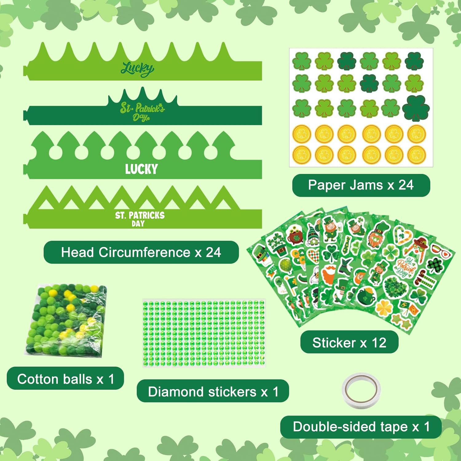 Cinrobiye 24 Set St. Patricks Day Crown Craft Kit,Green Shamrock Clover Gold Coin DIY Crown Hat St. Patrick's Art Craft Ornaments Making Crafts for Classroom Activities Irish Party Favor Supplies