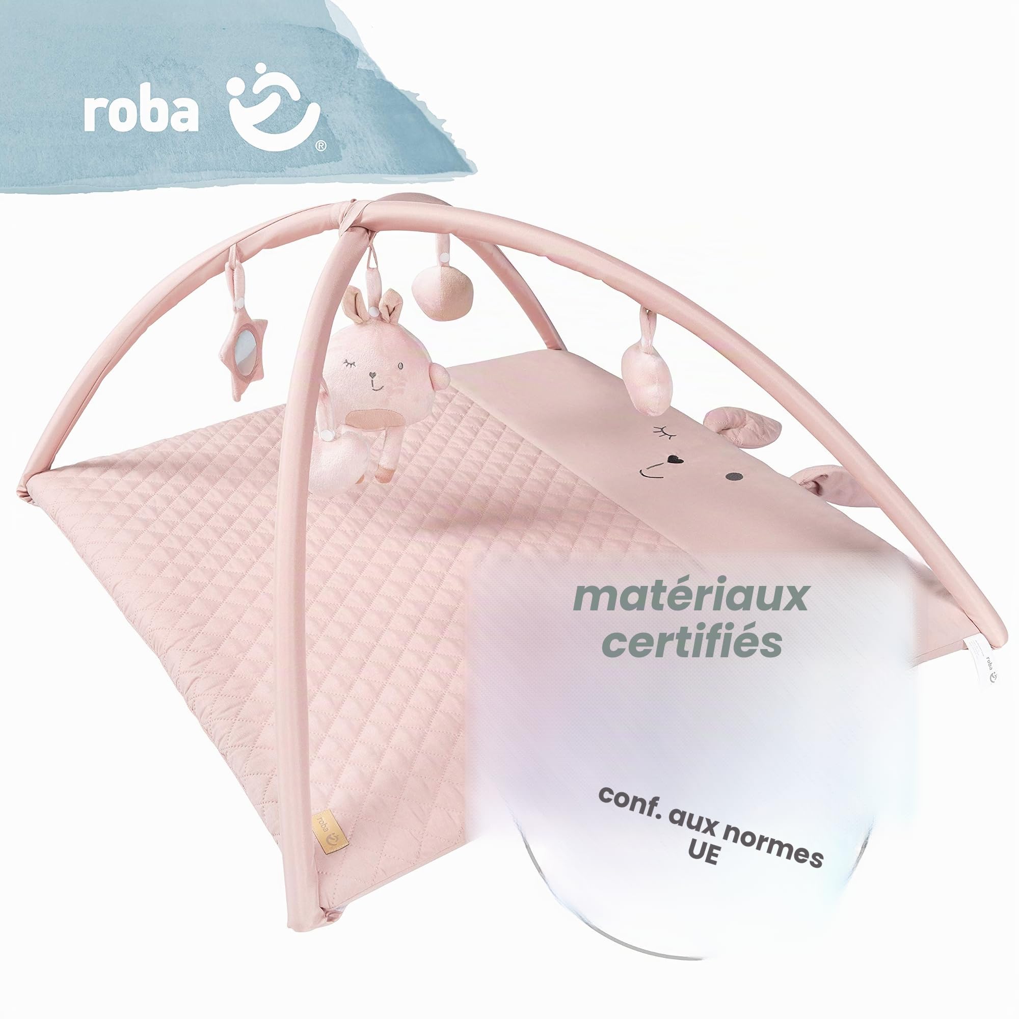 roba Tapis d'Éveil "roba Style" avec Arches à 5 Jouets - 85x75 cm - Tapis d'Activités - Rose