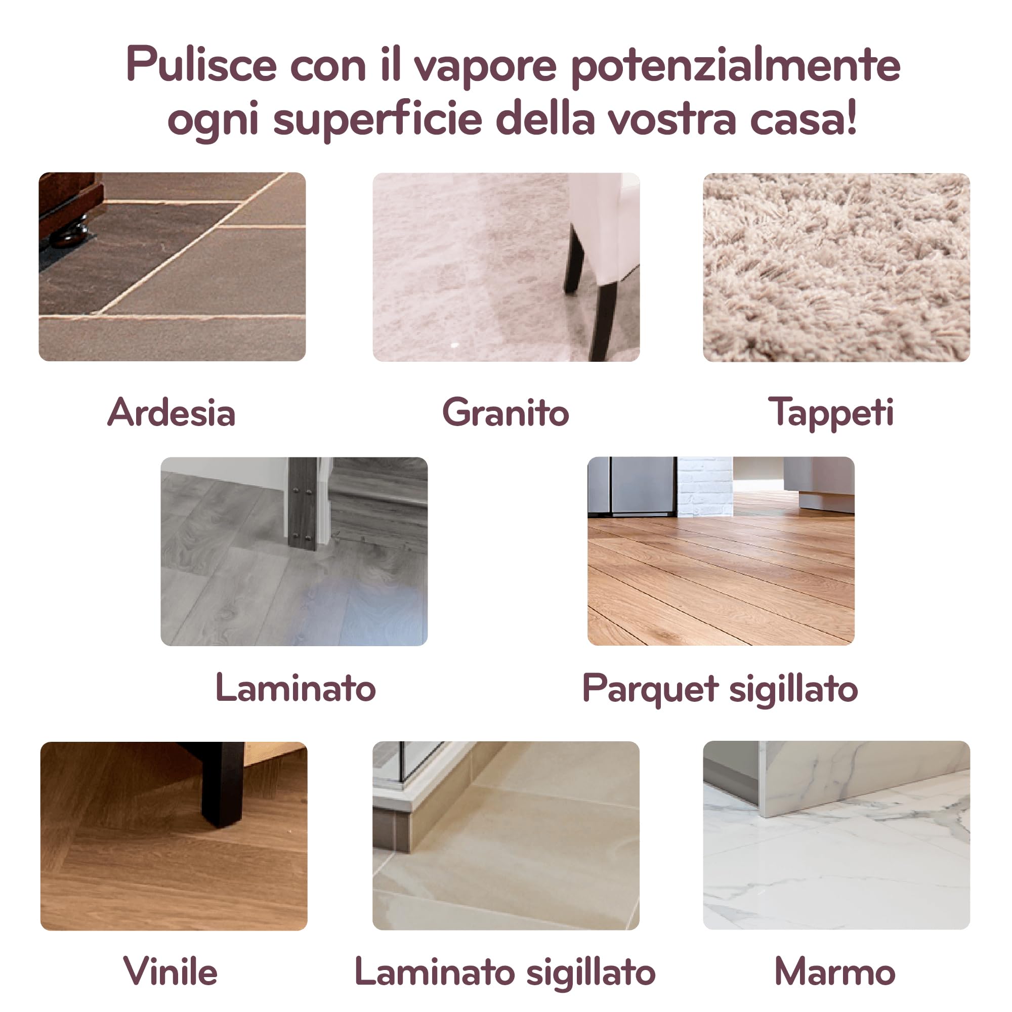 H2O HD Pulitore a Vapore e Scopa Elettrica a Mano – per Pavimenti, Tappeti, Finestre, Tessuti, Cucina & Bagno