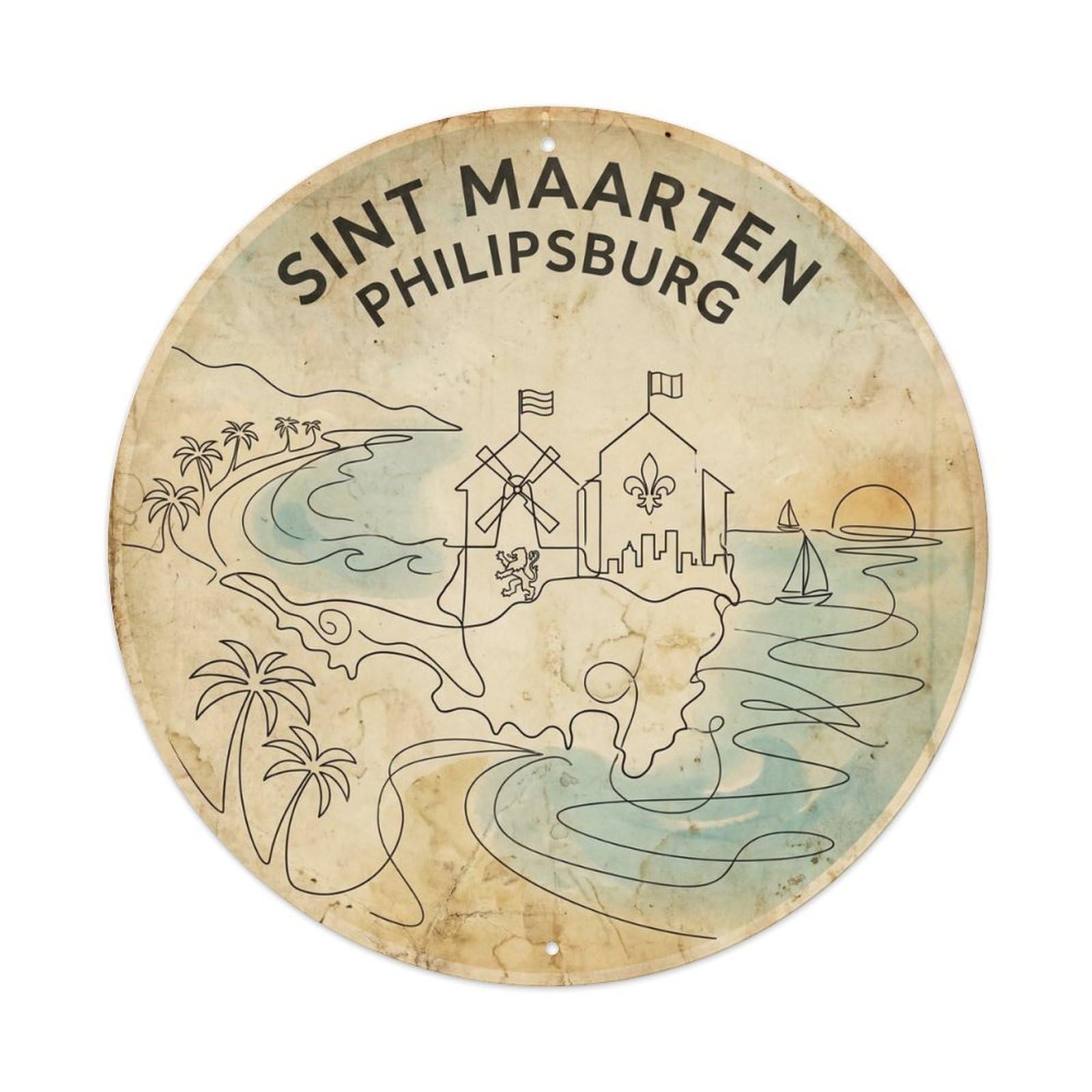 Saint Martin Phillipsburg Coastal Escape Clean Line Metal Tin Sign