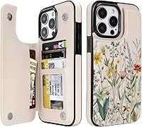 Vista 13 de uCOLOR Funda compatible con iPhone 15 de 6.1 pulgadas con ranura para tarjetero, función atril, doble cierre magnético y bloqueo RFID, funda de 6.1