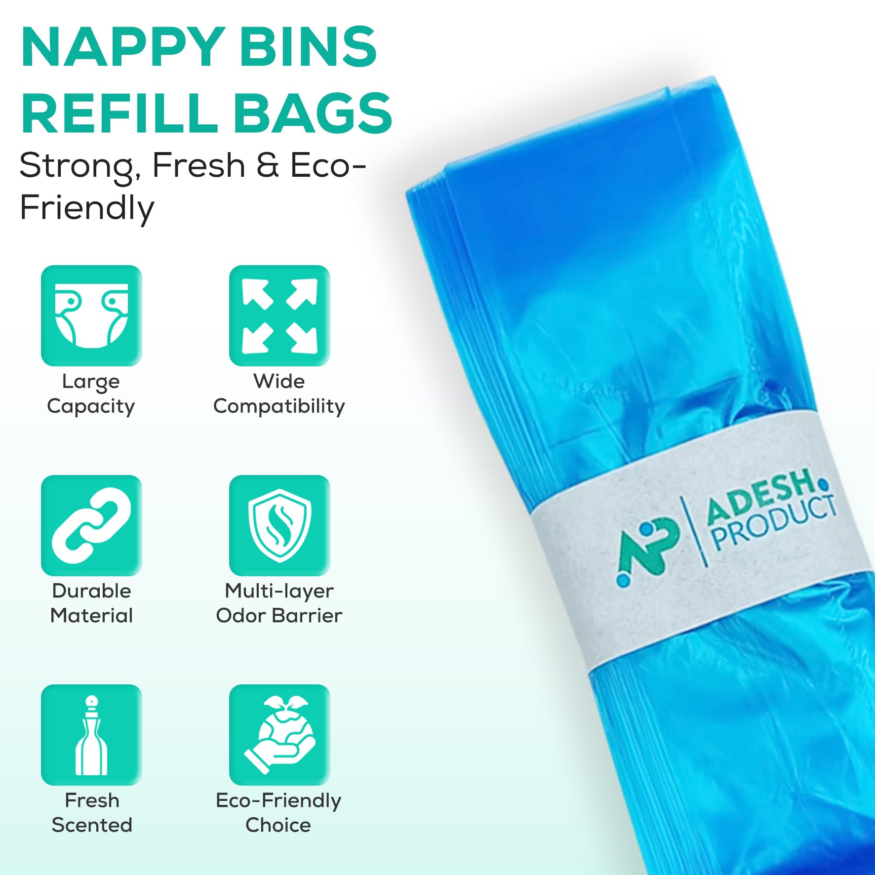 Nappy Bin Refill Bags - 10 Pack, 9m Each, Universal Fit - Compatible with Tommee Tippee & Angelcare, Blue LEPE Material, Odour Control - Image 2