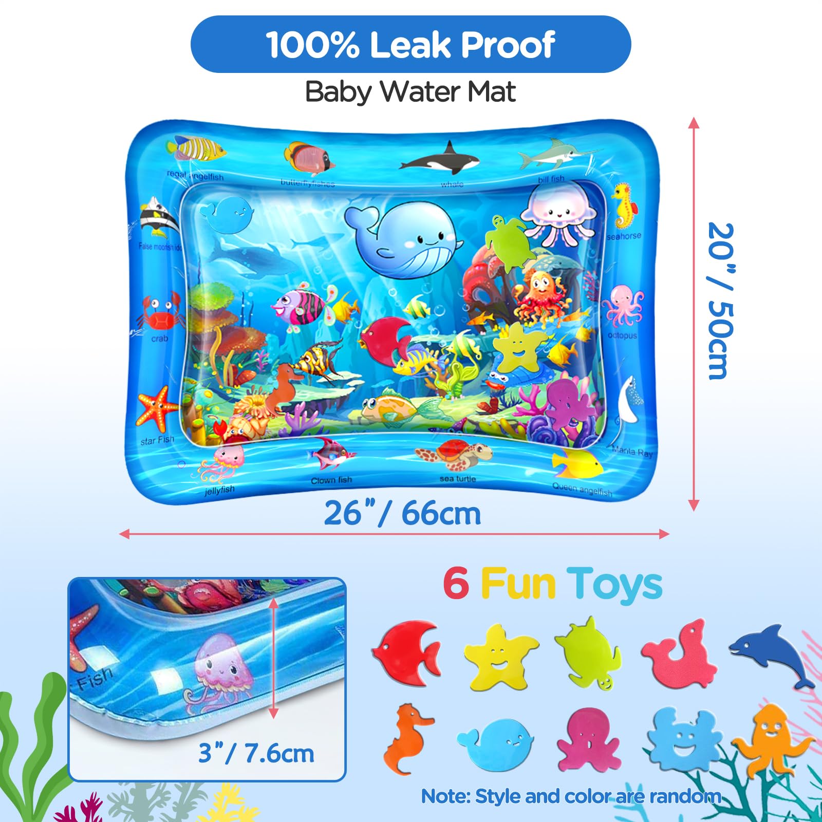 WEARXI Baby Toys, Tummy Time Mat Premium Baby Water Play Mat, Baby Essentials Shower Gifts, Baby Toys for Infants and Toddlers 3 to 24 Months, Encourages Baby’s Growth and Strength, Compact & Portable — view 3