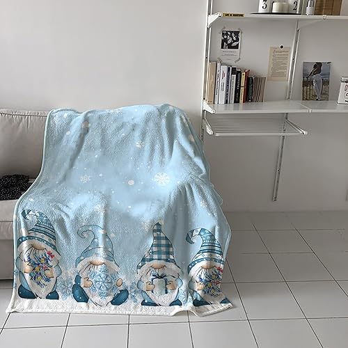 Miniatura 4 de Manta azul de Navidad, manta de vellón de gnomos con regalos, copo de nieve, árbol de Navidad, manta suave y mullida de microfibra acogedora y
