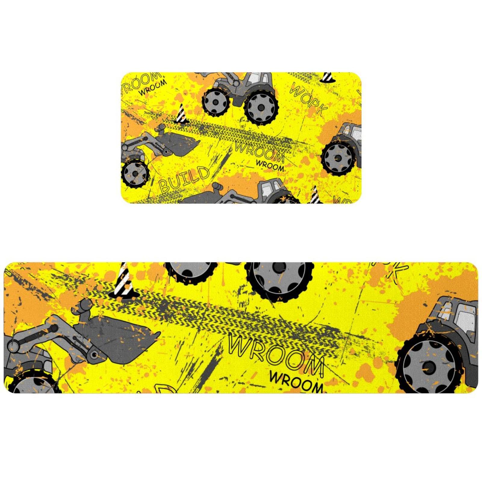 Alfombrillas de cocina de diseño grunge gris con tractor: juego de 2 alfombras absorbentes