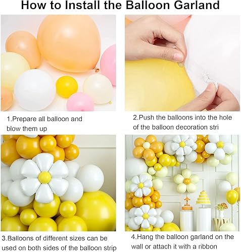 Miniatura 6 de Kit de arco de globos amarillos, guirnalda de globos de margaritas con globos de látex blanco y amarillo para niñas y mujeres, cumpleaños, baby